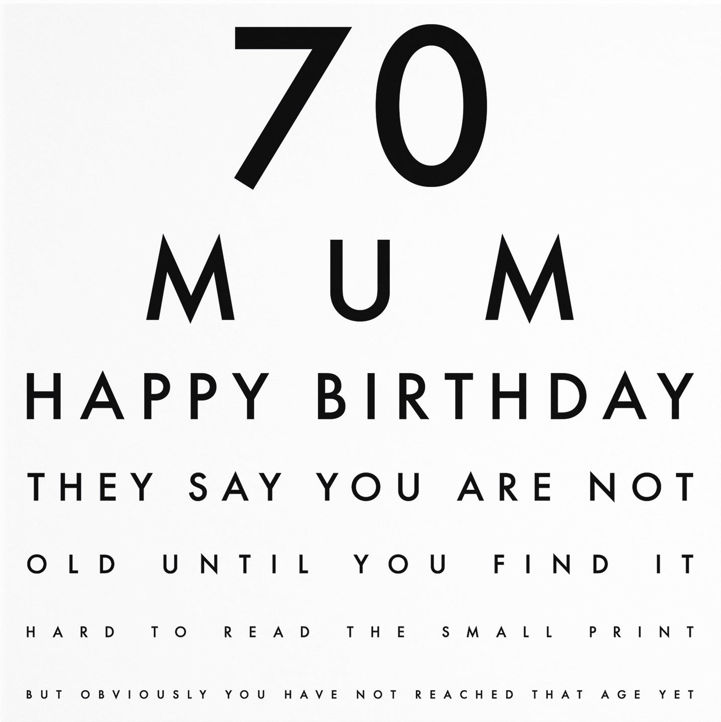 70th Mum Eye Sight Joke Birthday Card Letters - Default Title (B08H11Q2TG)