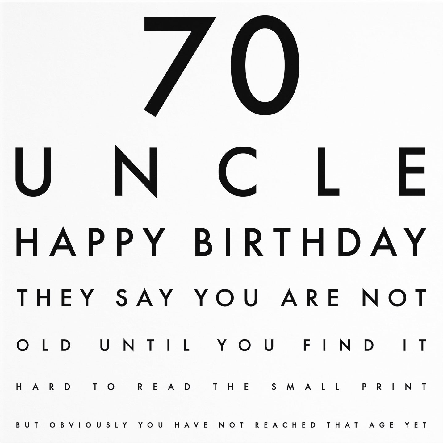 70th Uncle Eye Sight Joke Birthday Card Letters - Default Title (B09479YHYQ)