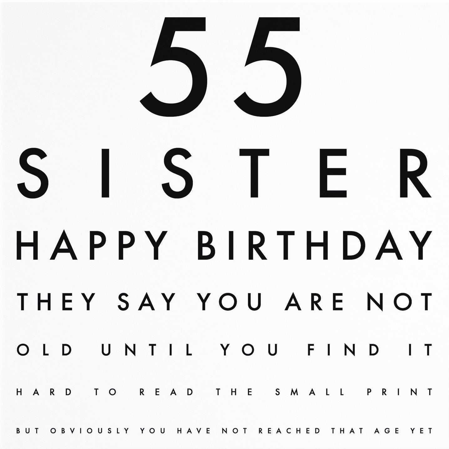 55th Sister Eye Sight Joke Birthday Card Letters - Default Title (B0947W8VZJ)