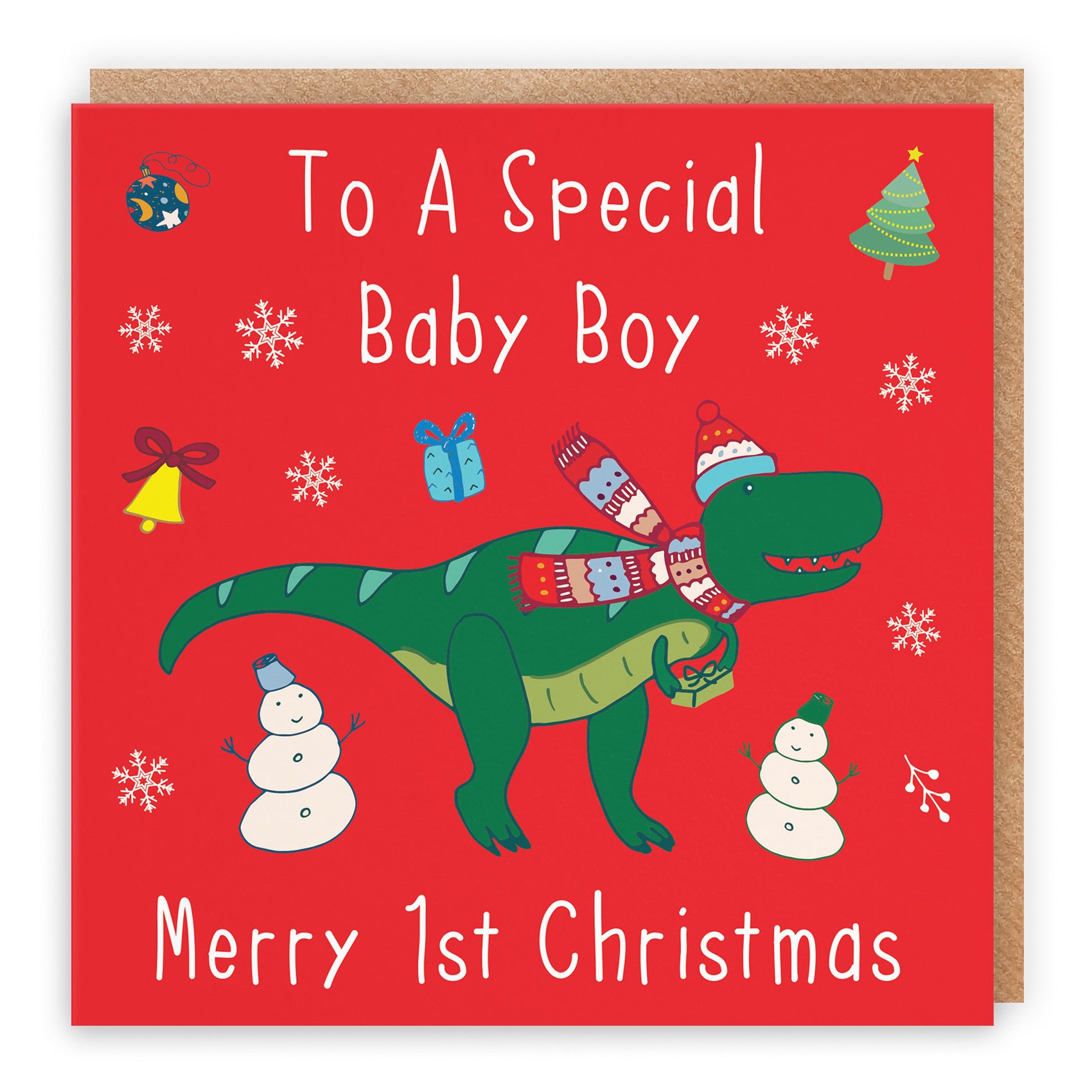 Baby Boy's 1st Christmas Dinosaur Card - Default Title (B09JV9DR51)