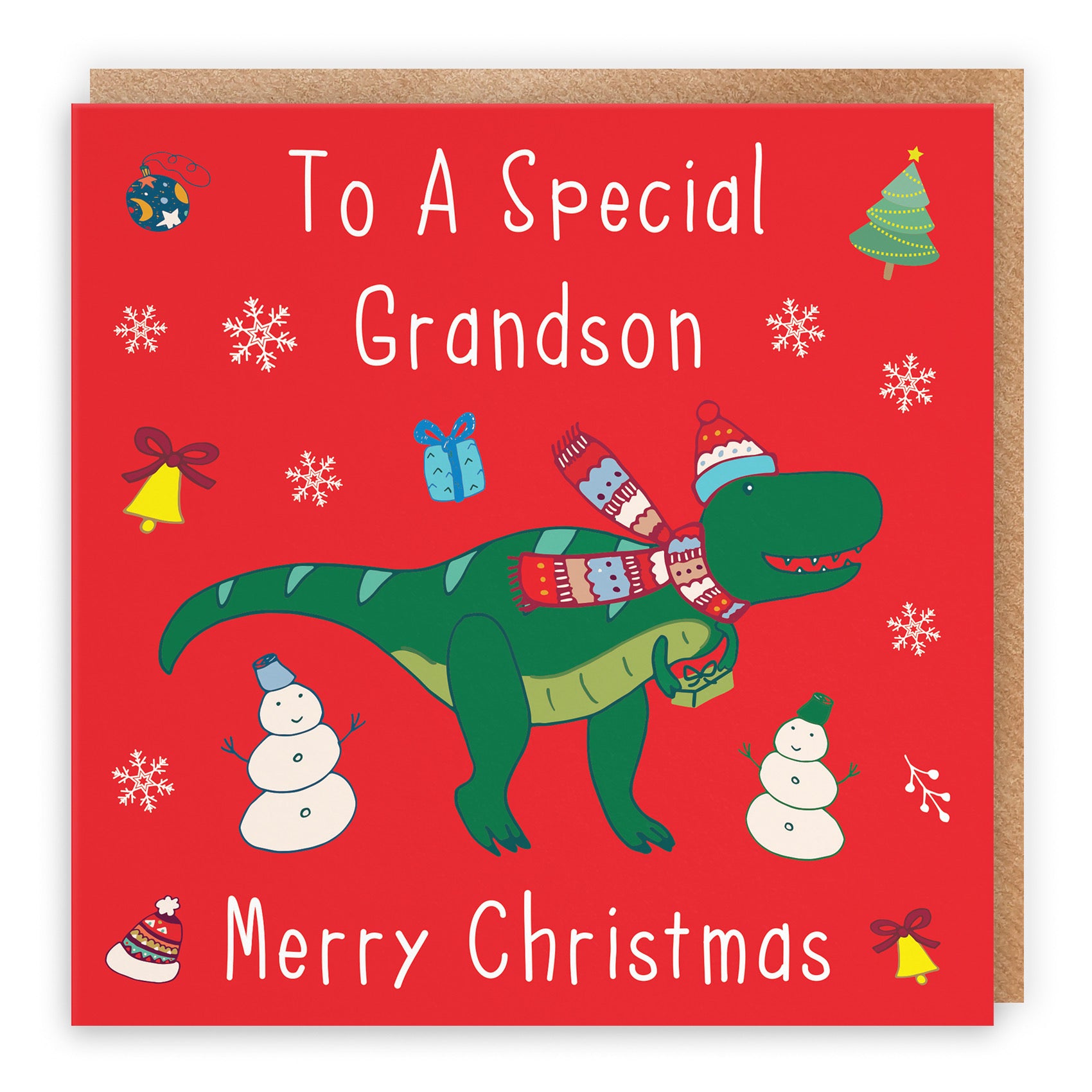 Grandson Dinosaur Christmas Card - Default Title (B09JVJSX5F)
