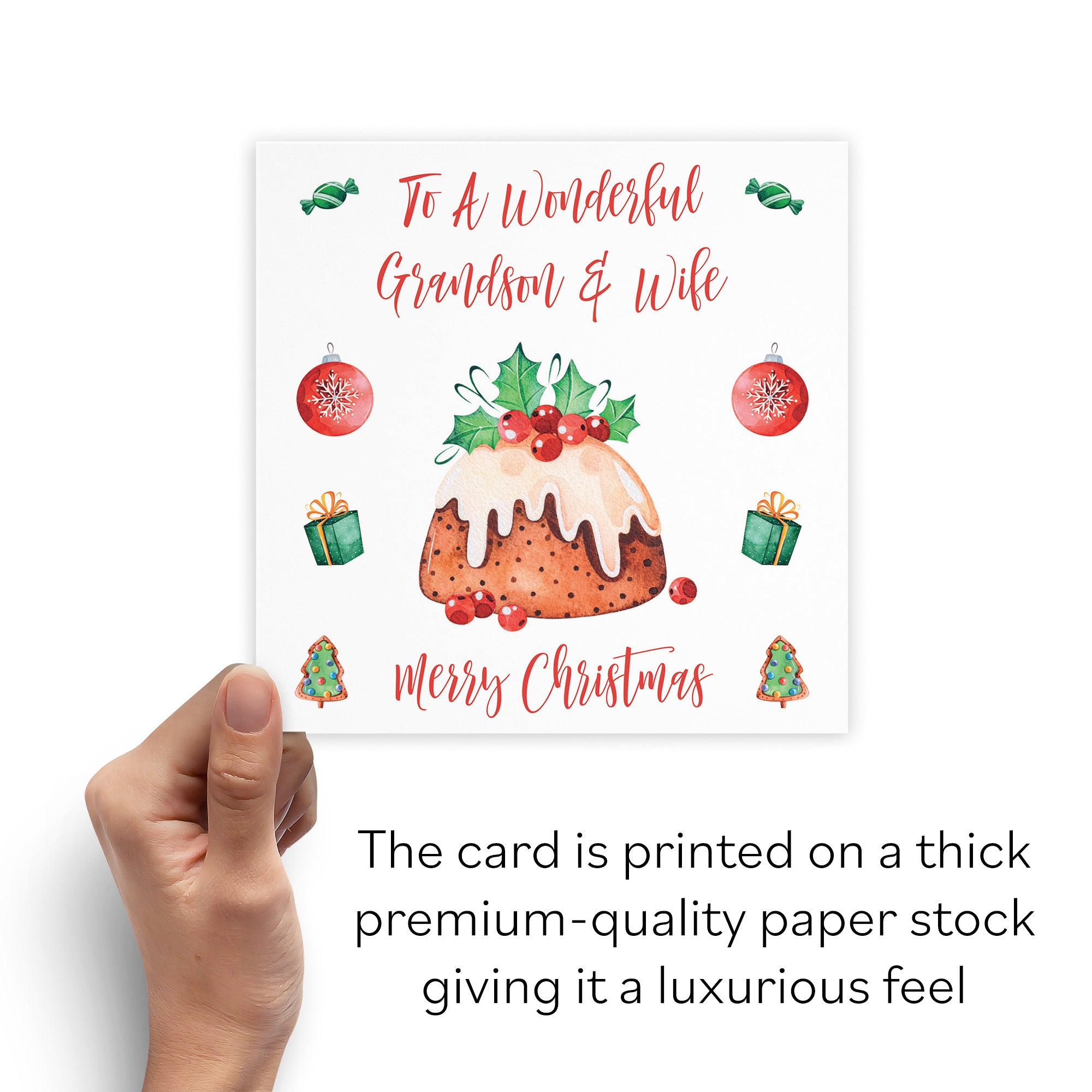 Grandson And Wife Christmas Pudding Card - Default Title (B09JZX54Q9)