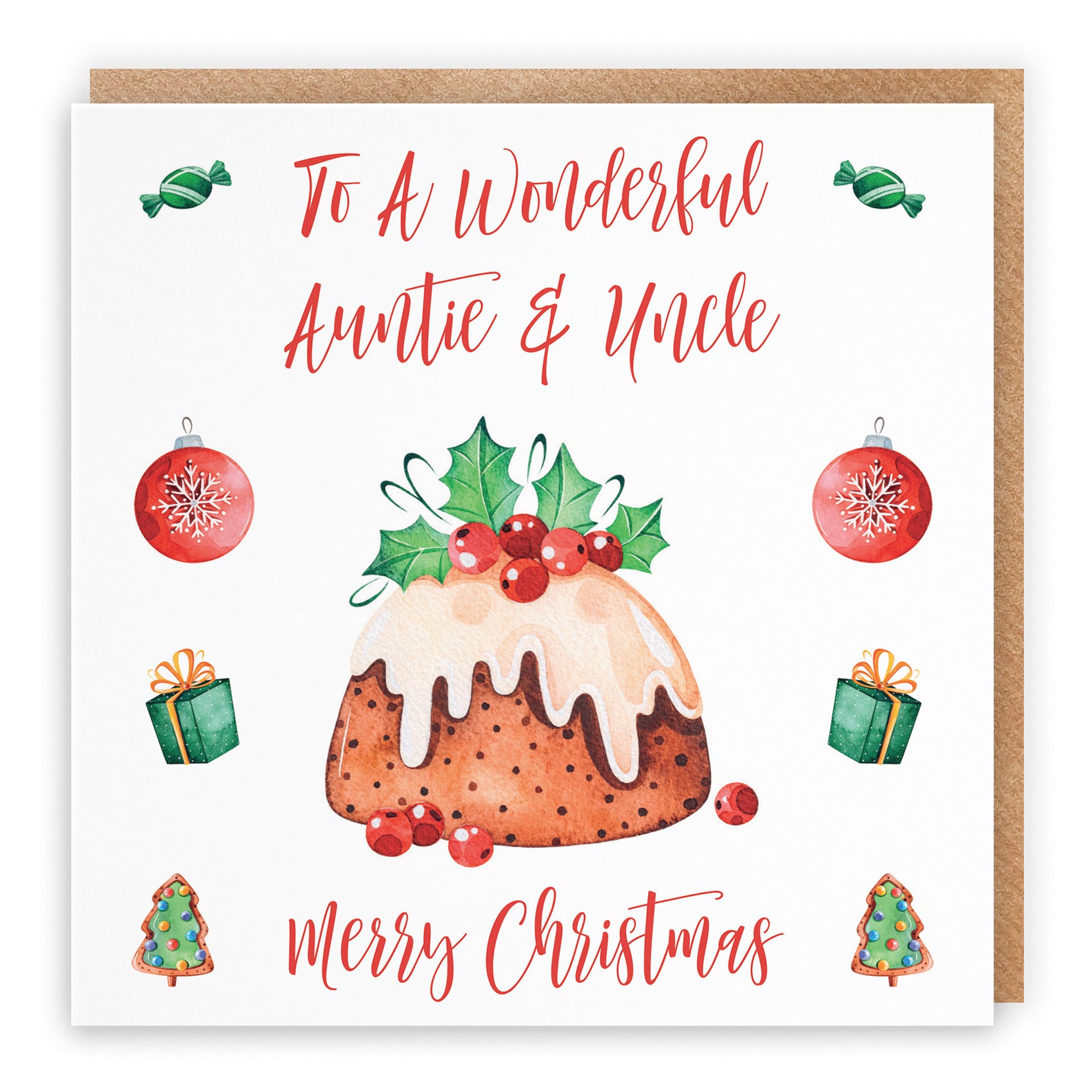 Auntie And Uncle Christmas Pudding Card - Default Title (B09JZX8R18)