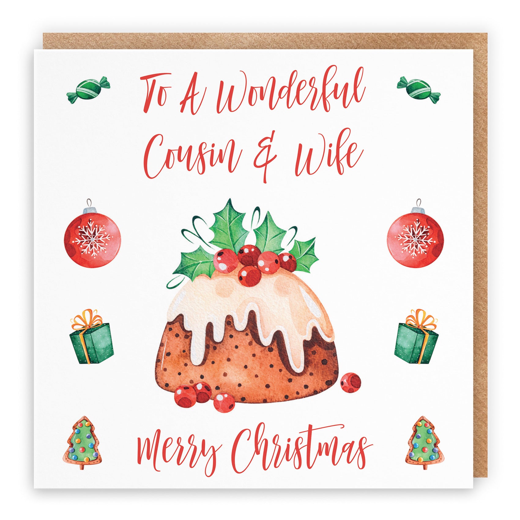 Cousin And Wife Christmas Pudding Card - Default Title (B09JZYWVMF)