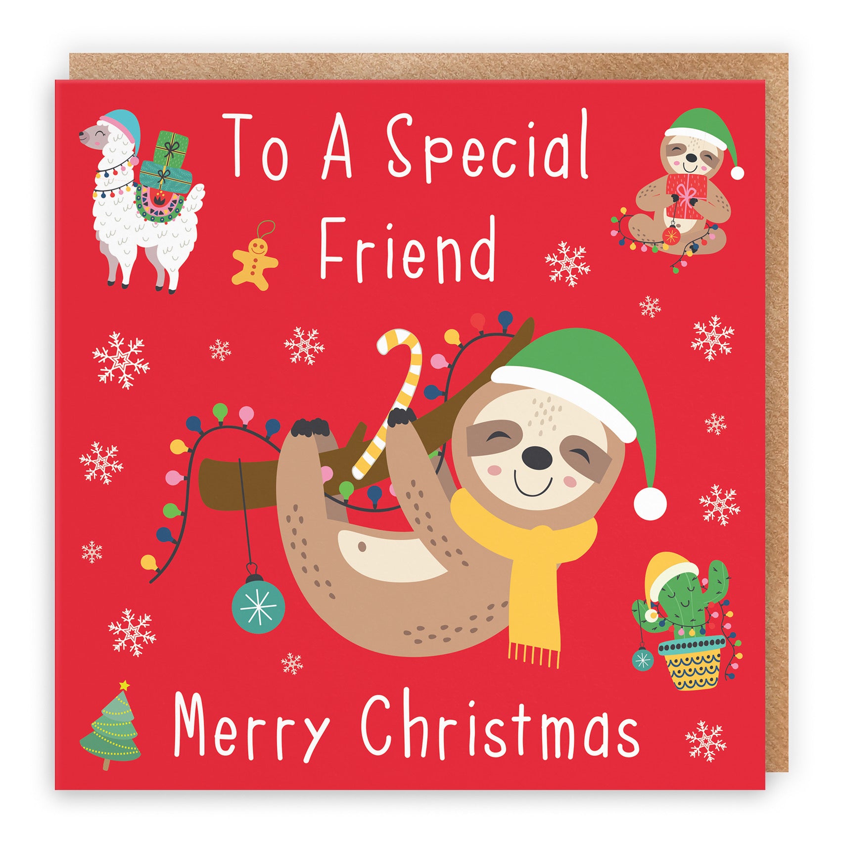 Friend Sloth And Llama Christmas Card - Default Title (B09K7SYFTY)