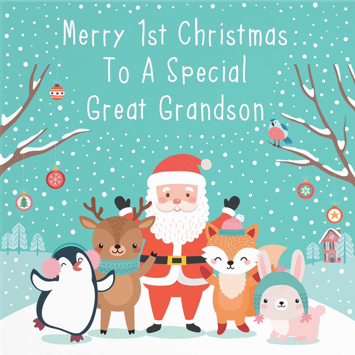 Baby Great Grandson's 1st Christmas Santa And Friends Card - Default Title (B09K7SZ98J)