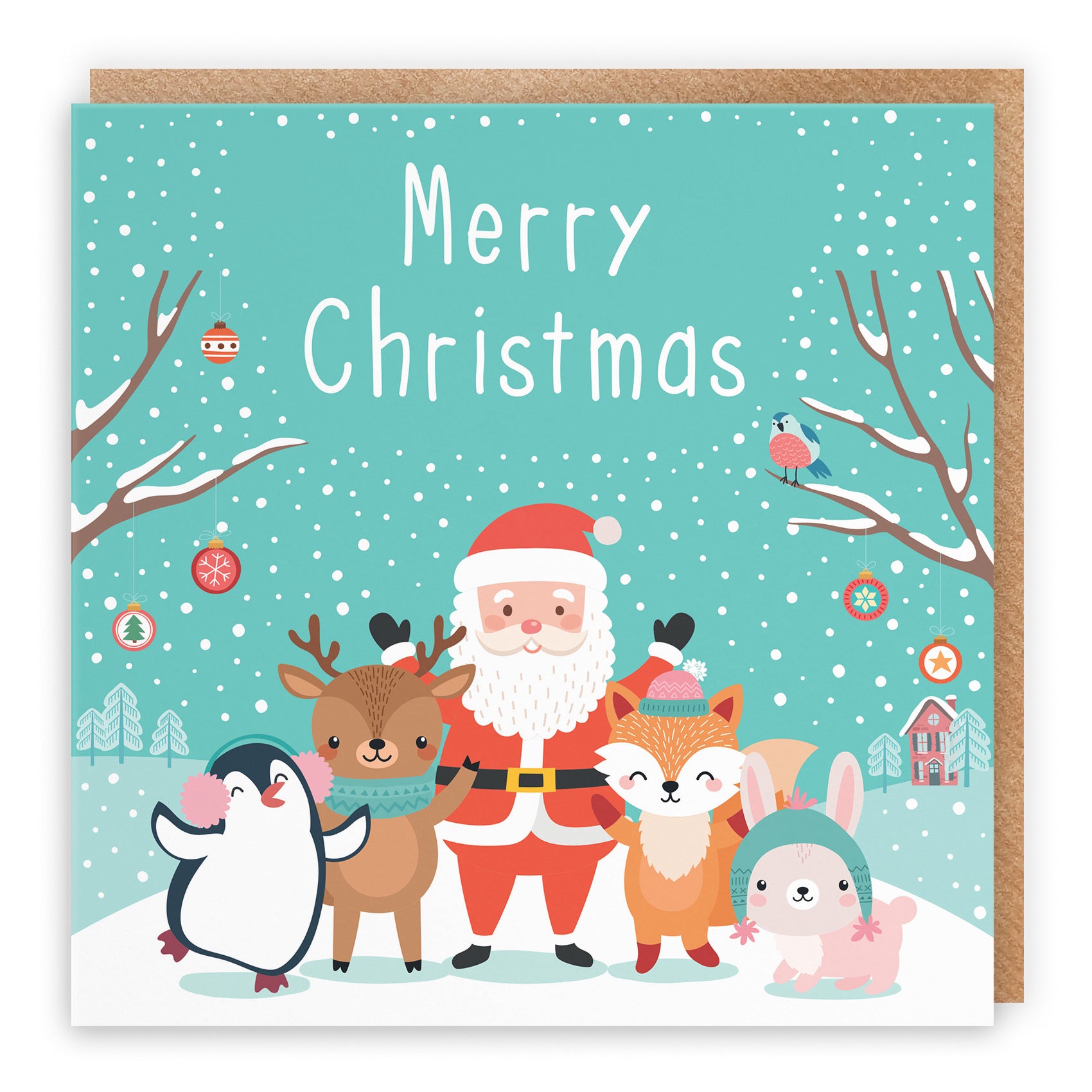 Open Single Santa And Friends Christmas Card - Default Title (B09K7T6PGP)