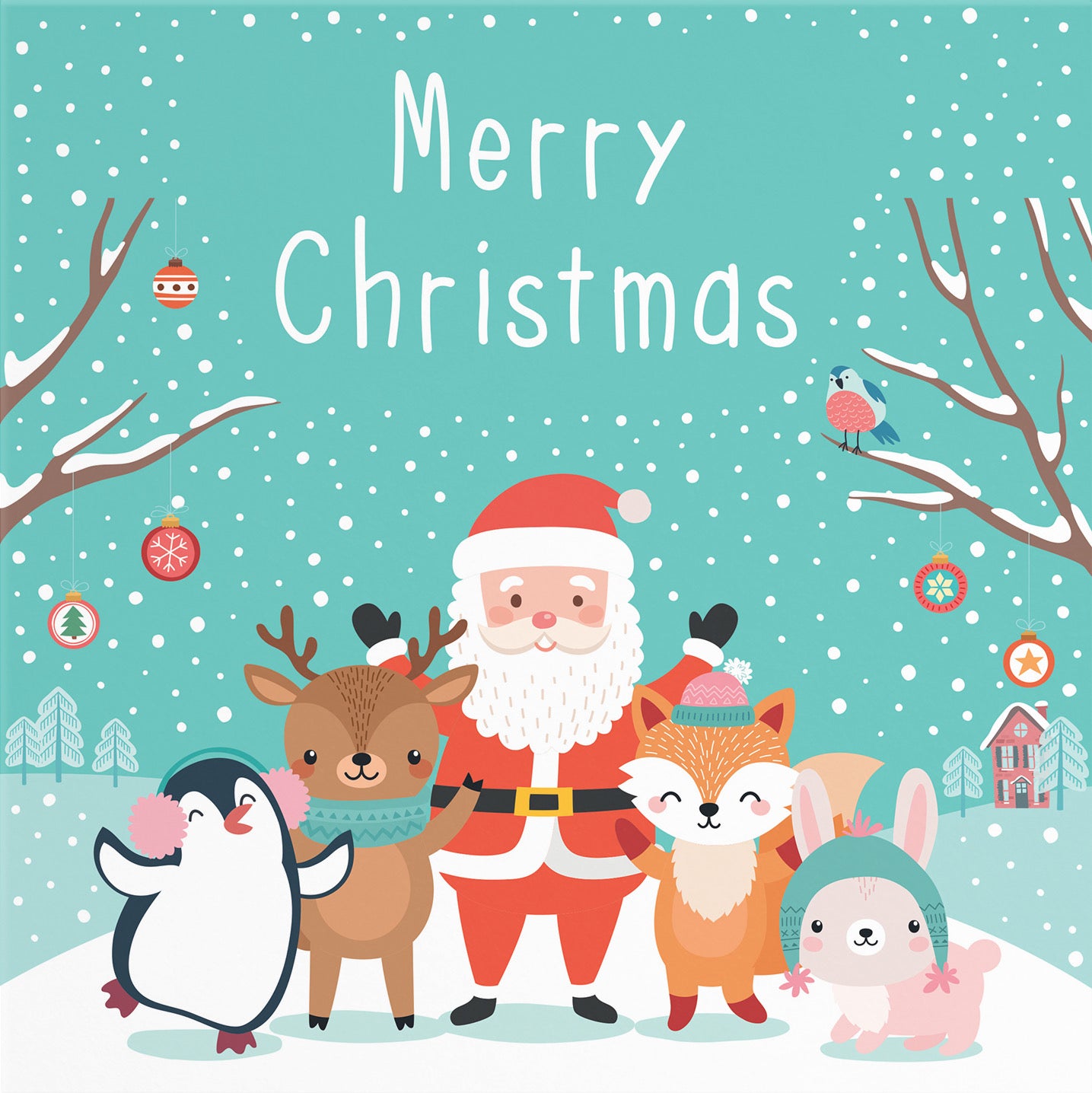 Open Single Santa And Friends Christmas Card - Default Title (B09K7T6PGP)