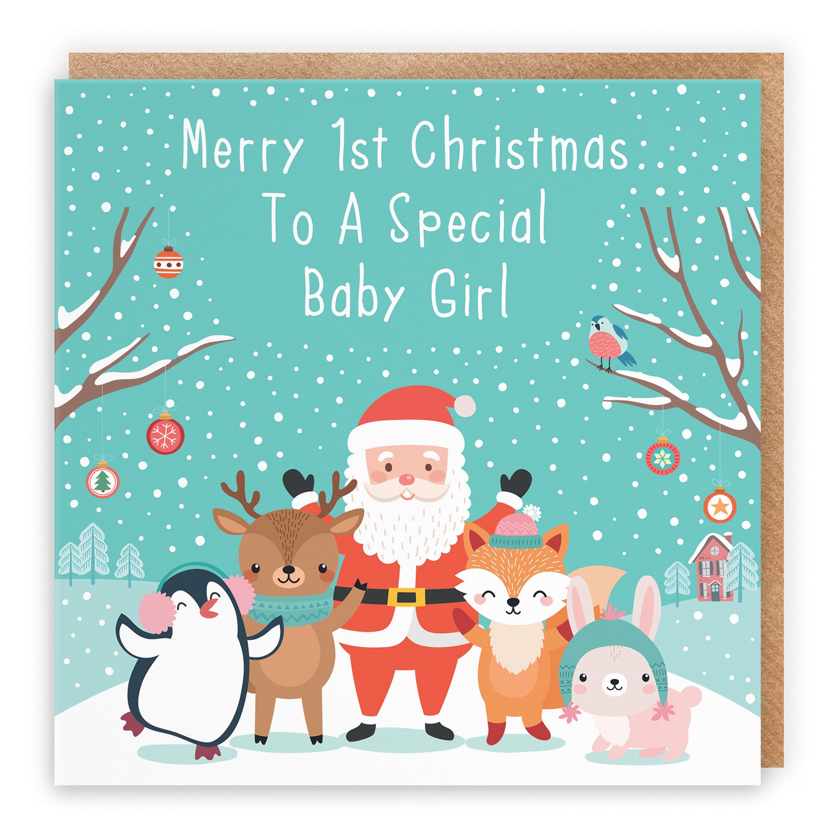 Baby Girl's 1st Christmas Santa And Friends Card - Default Title (B09K7T7Y5V)