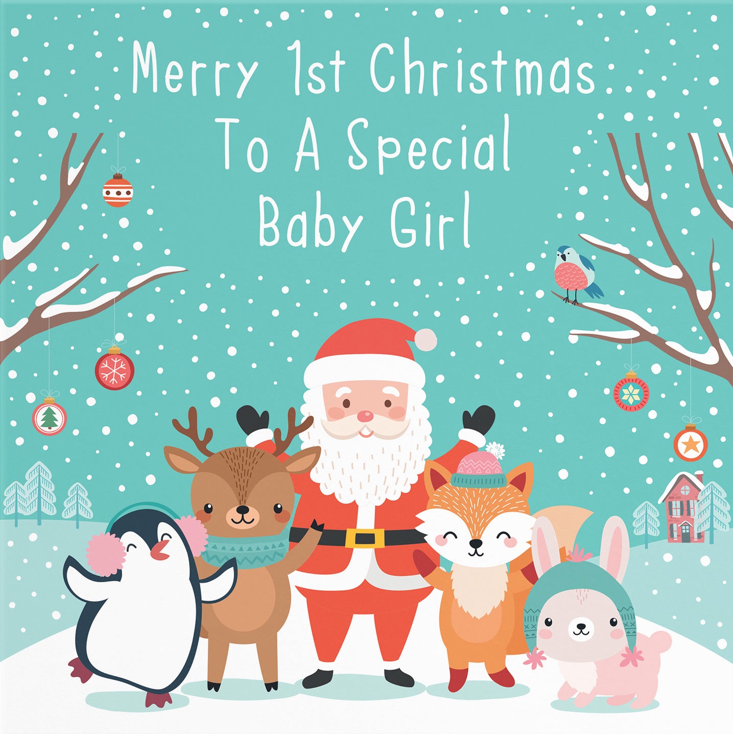 Baby Girl's 1st Christmas Santa And Friends Card - Default Title (B09K7T7Y5V)