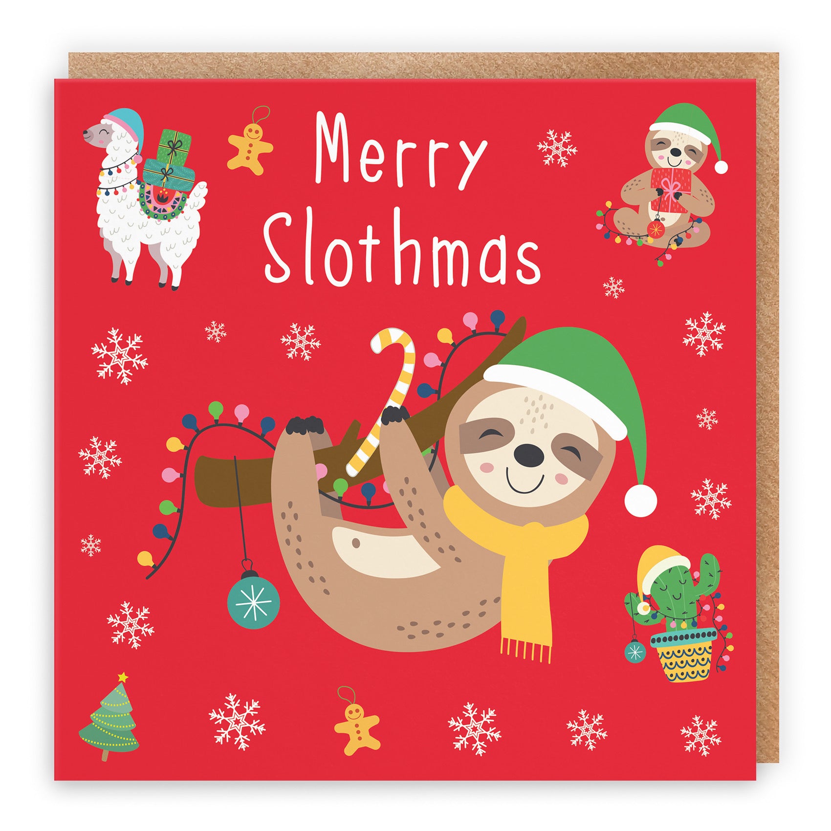 Open Single Sloth And Llama Christmas Card - Default Title (B09K7TKRDM)