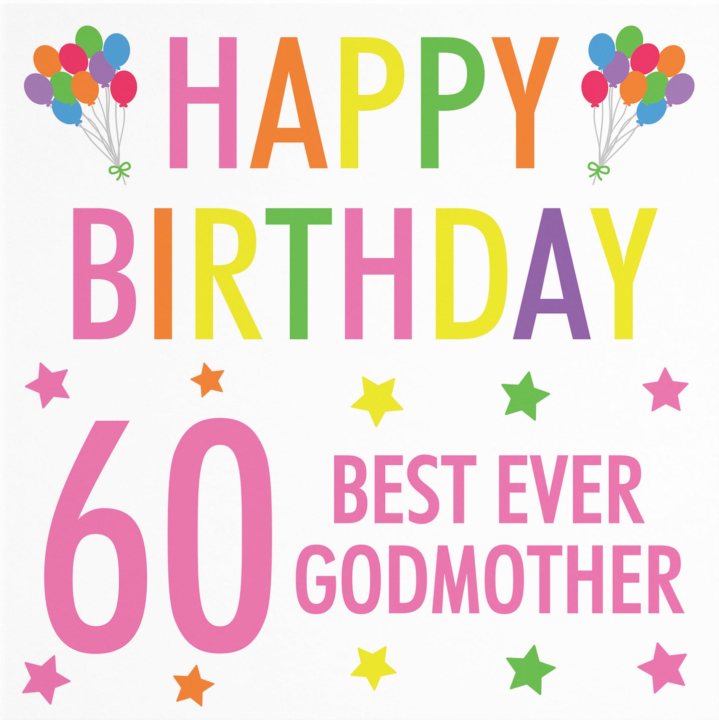 60th Godmother Birthday Card Colourful - Default Title (B09Q7GFD5G)