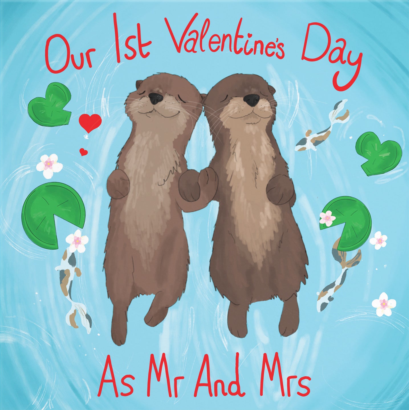 Otters 1st Married Valentine's Day Card Cute Animals - Default Title (B09R6L3VN8)