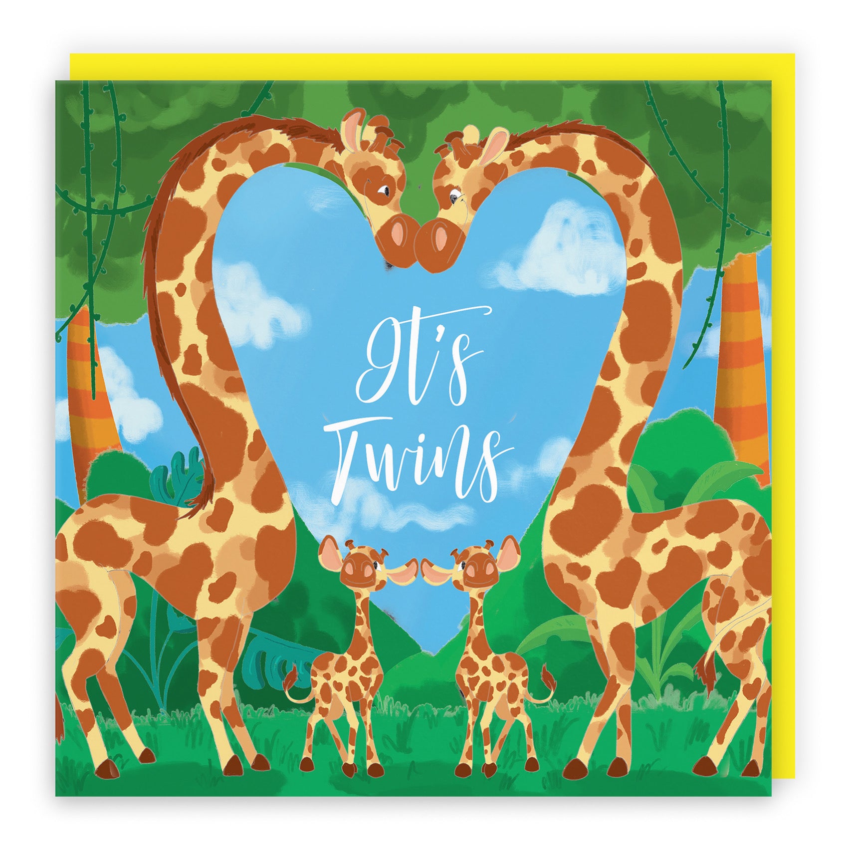 New Baby Twins Cute Giraffes Congratulations Card Jungle - Default Title (B09VM5ZYJ2)