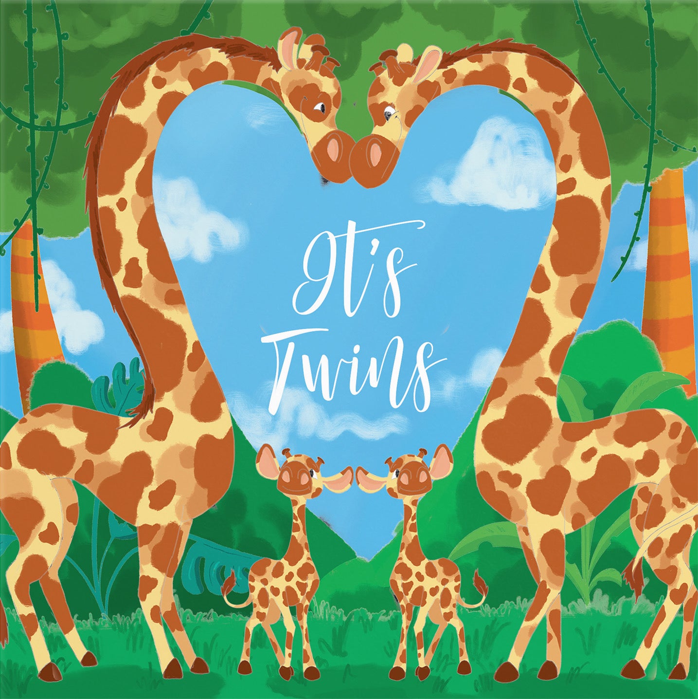 New Baby Twins Cute Giraffes Congratulations Card Jungle - Default Title (B09VM5ZYJ2)