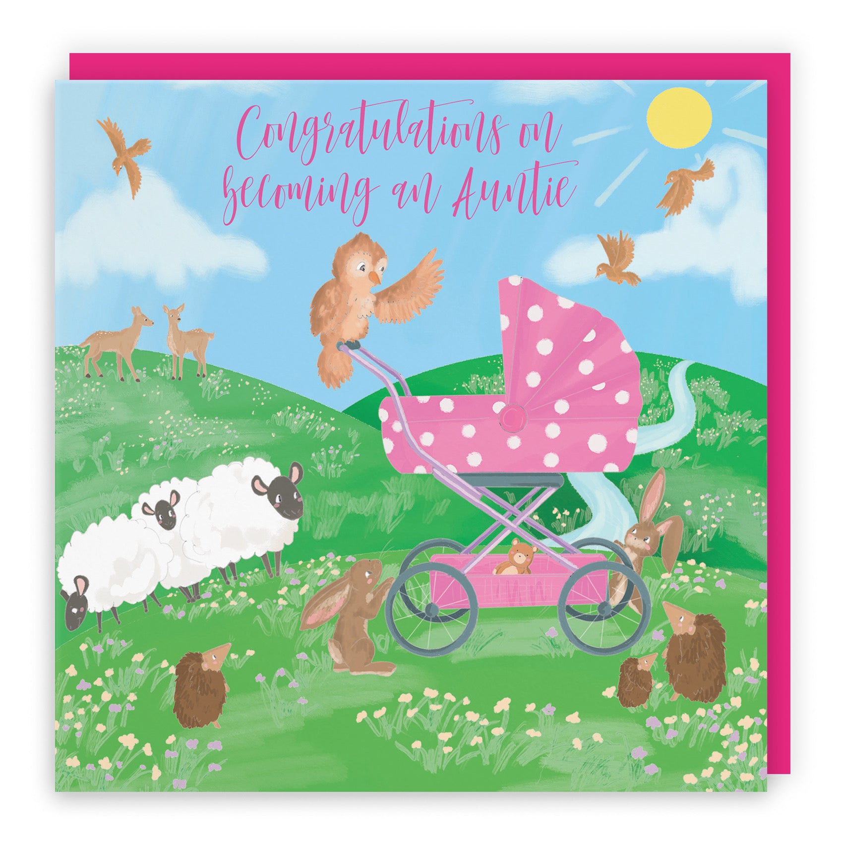 New Auntie Congratulations Cute New Baby Card Countryside - Default Title (B09VM9BTXX)