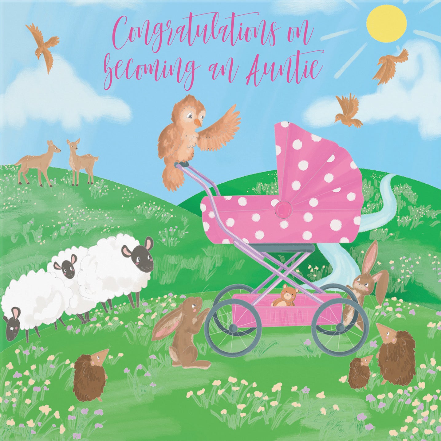 New Auntie Congratulations Cute New Baby Card Countryside - Default Title (B09VM9BTXX)