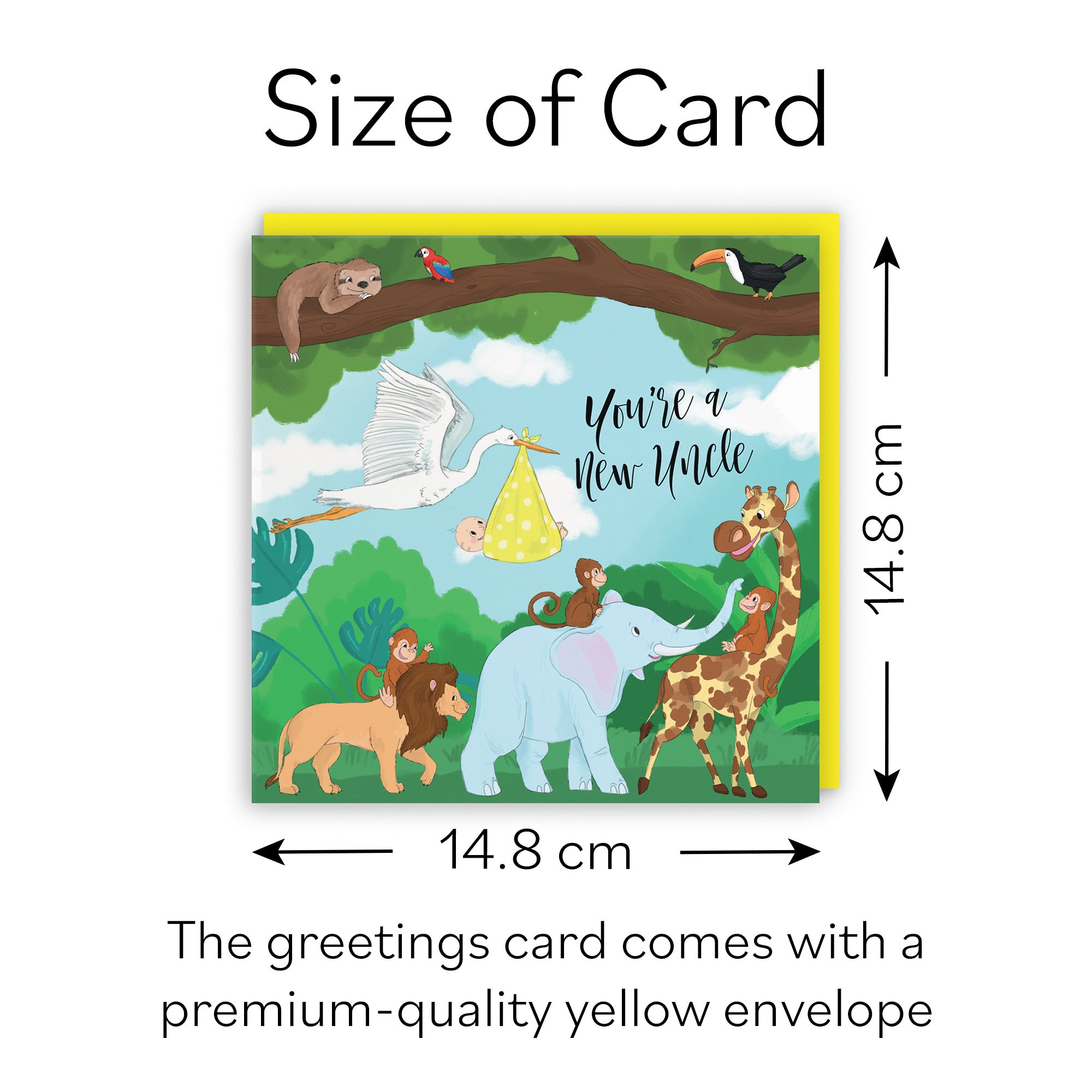 New Uncle Congratulations New Baby Card Stork Yellow Jungle - Default Title (B09VM9P5CW)