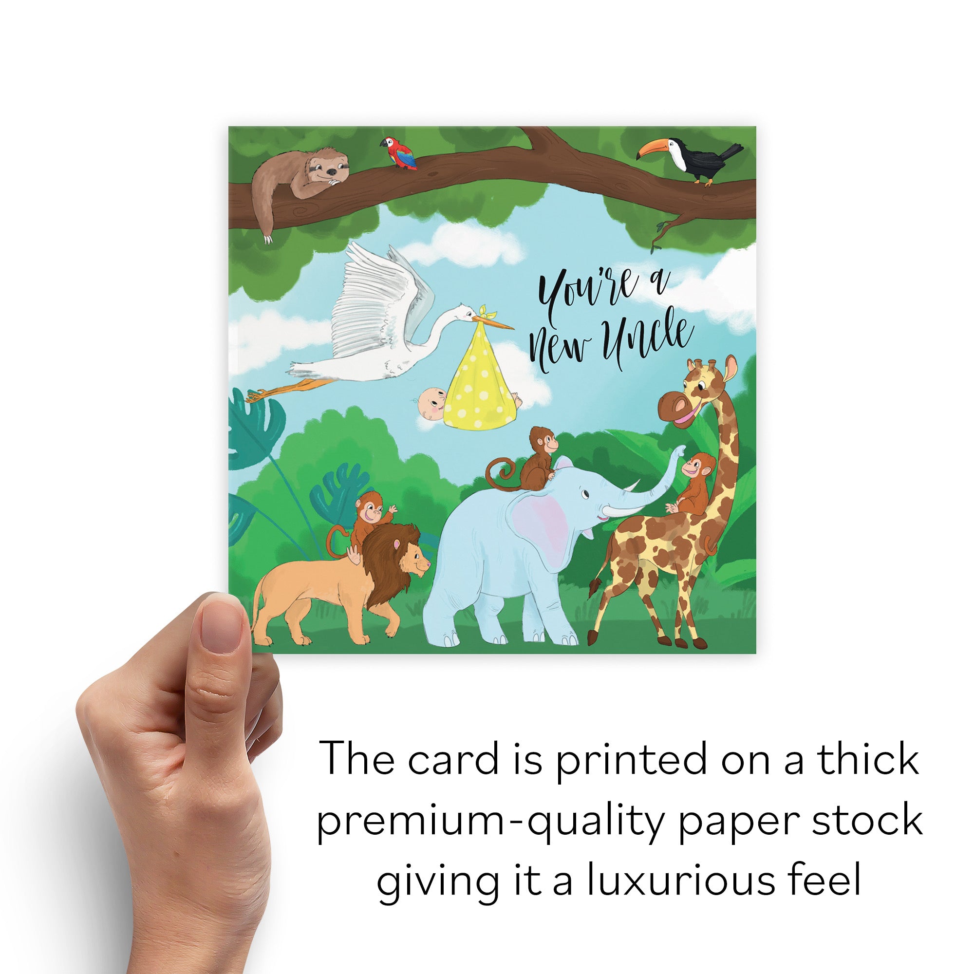 New Uncle Congratulations New Baby Card Stork Yellow Jungle - Default Title (B09VM9P5CW)