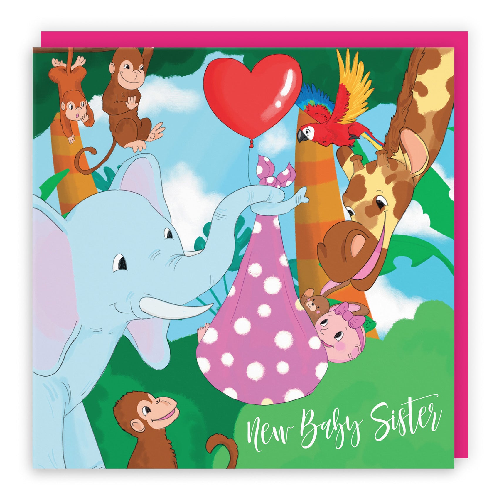 New Baby Sister Congratulations Card Elephant Jungle - Default Title (B09VMC96QP)