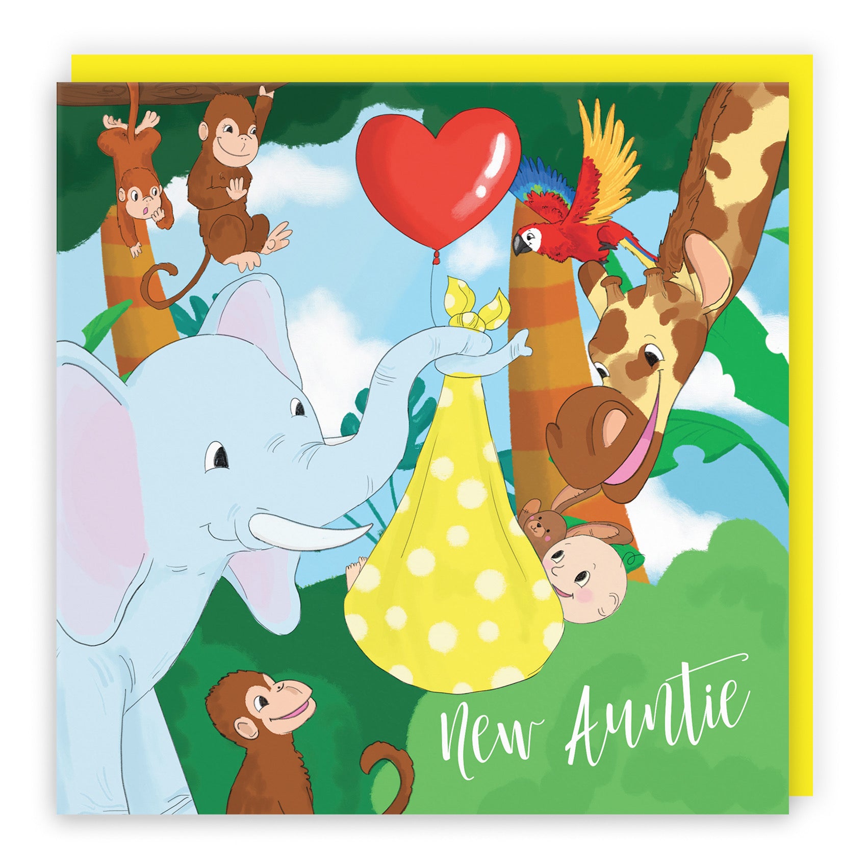 New Auntie Congratulations New Baby Card Cute Elephant Jungle - Default Title (B09VMD4PRD)
