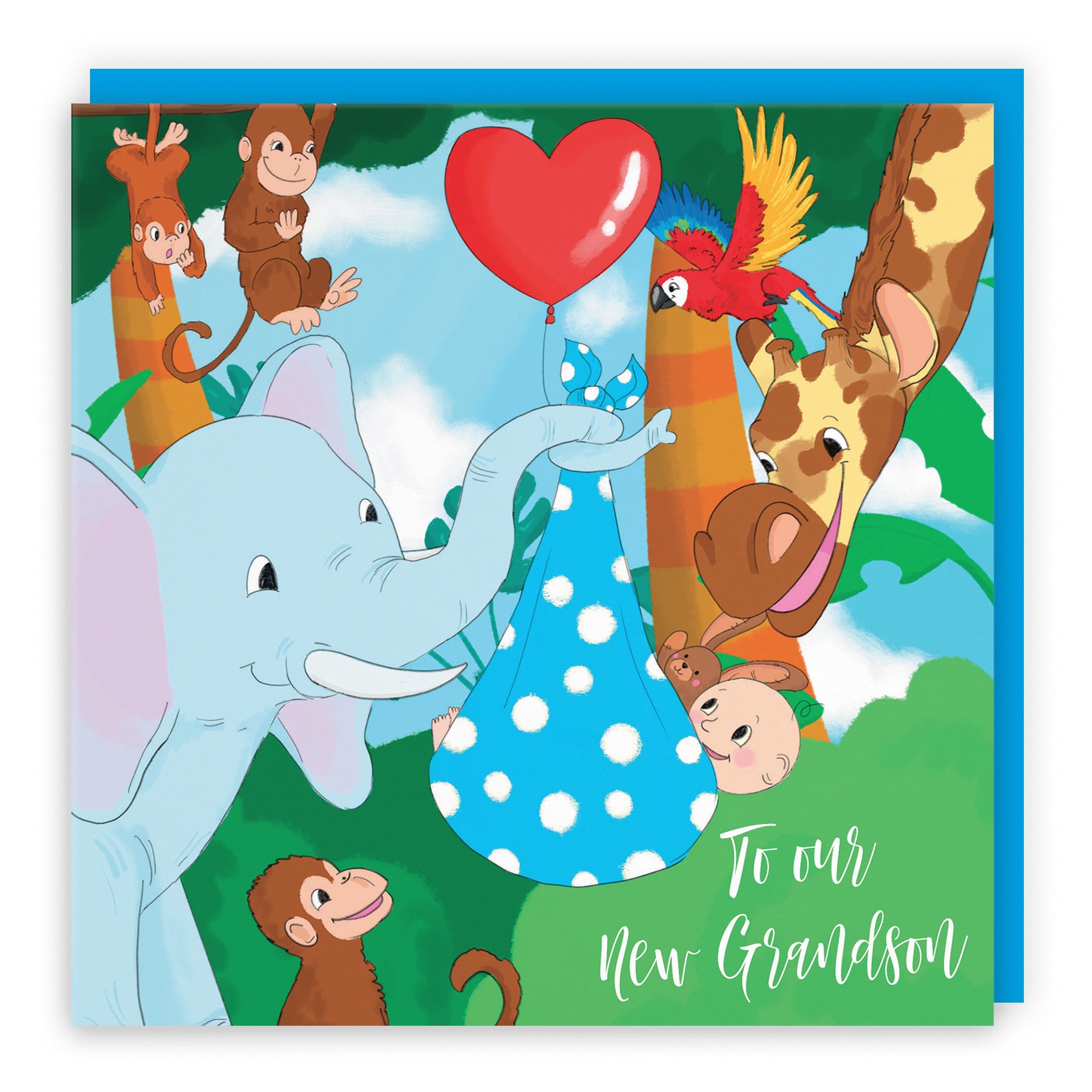 To Our New Grandson New Baby Card Cute Elephant Jungle - Default Title (B09VMM2M13)