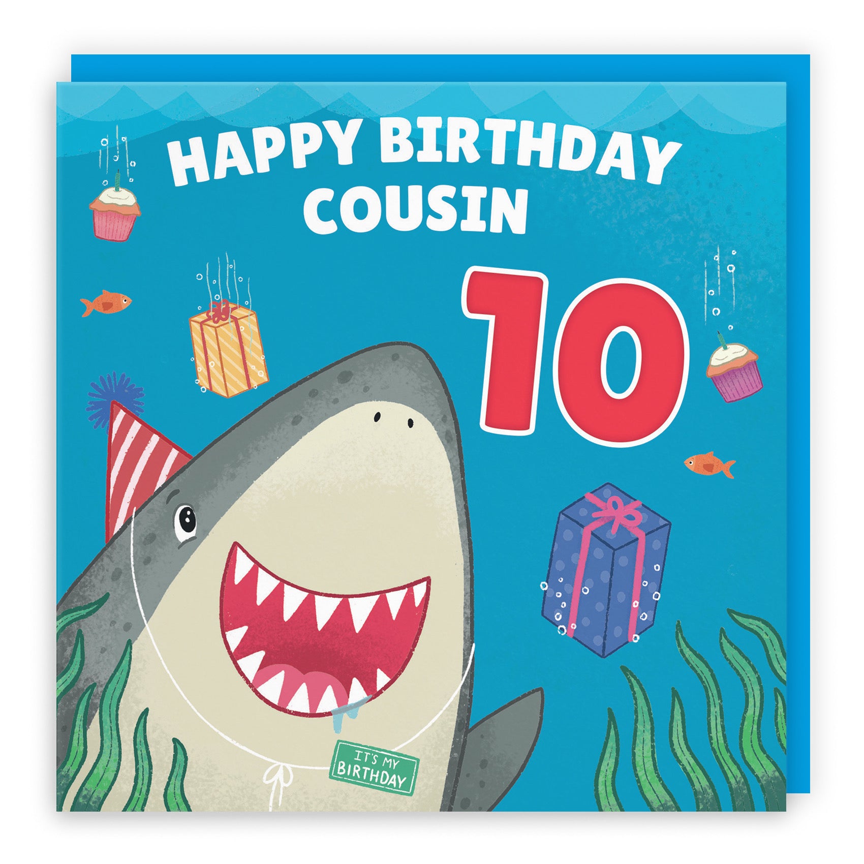 10th Cousin Boys / Girls Cute Shark Birthday Card Ocean - Default Title (B09W2XTQFM)