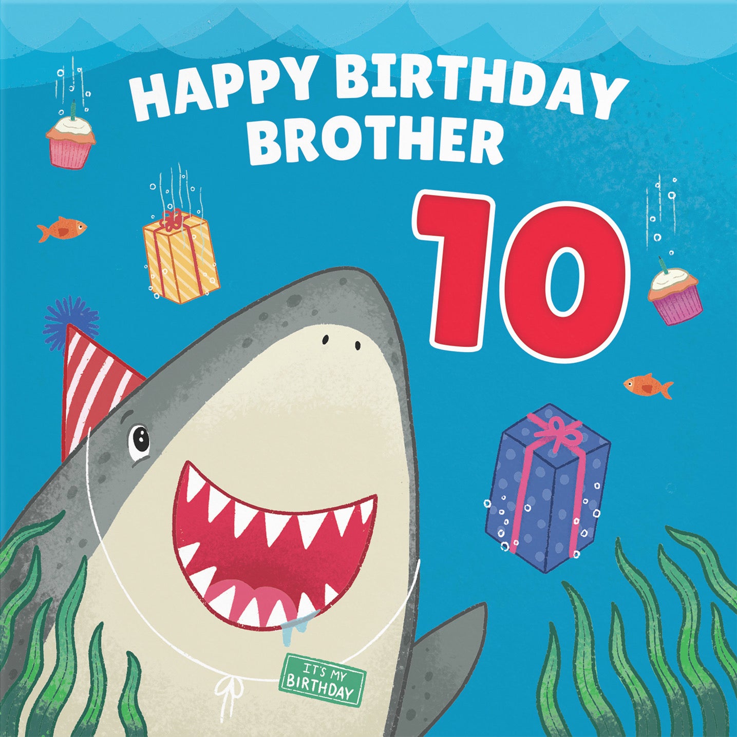 10th Brother Cute Shark Birthday Card Ocean - Default Title (B09W2Y5MF5)