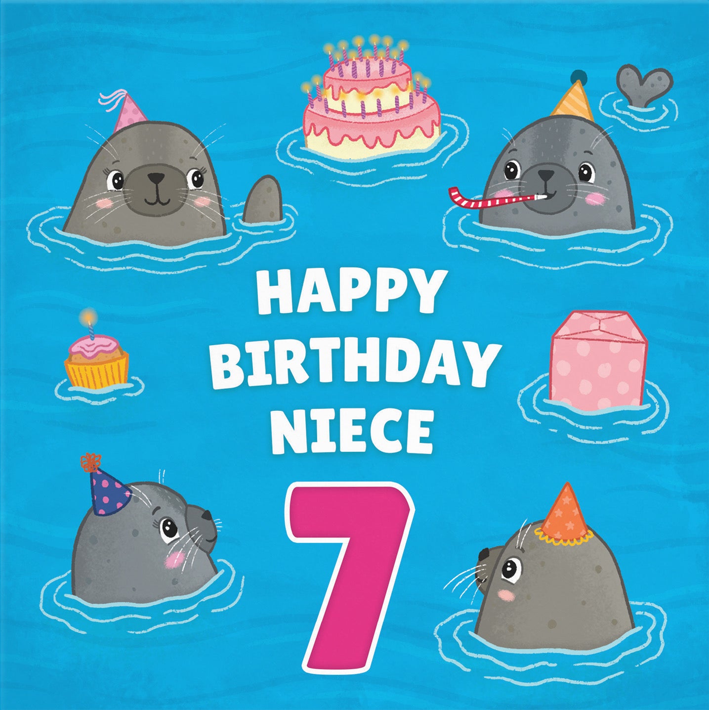 7th Niece Cute Seals Birthday Card Ocean - Default Title (B09W2Z27ZW)