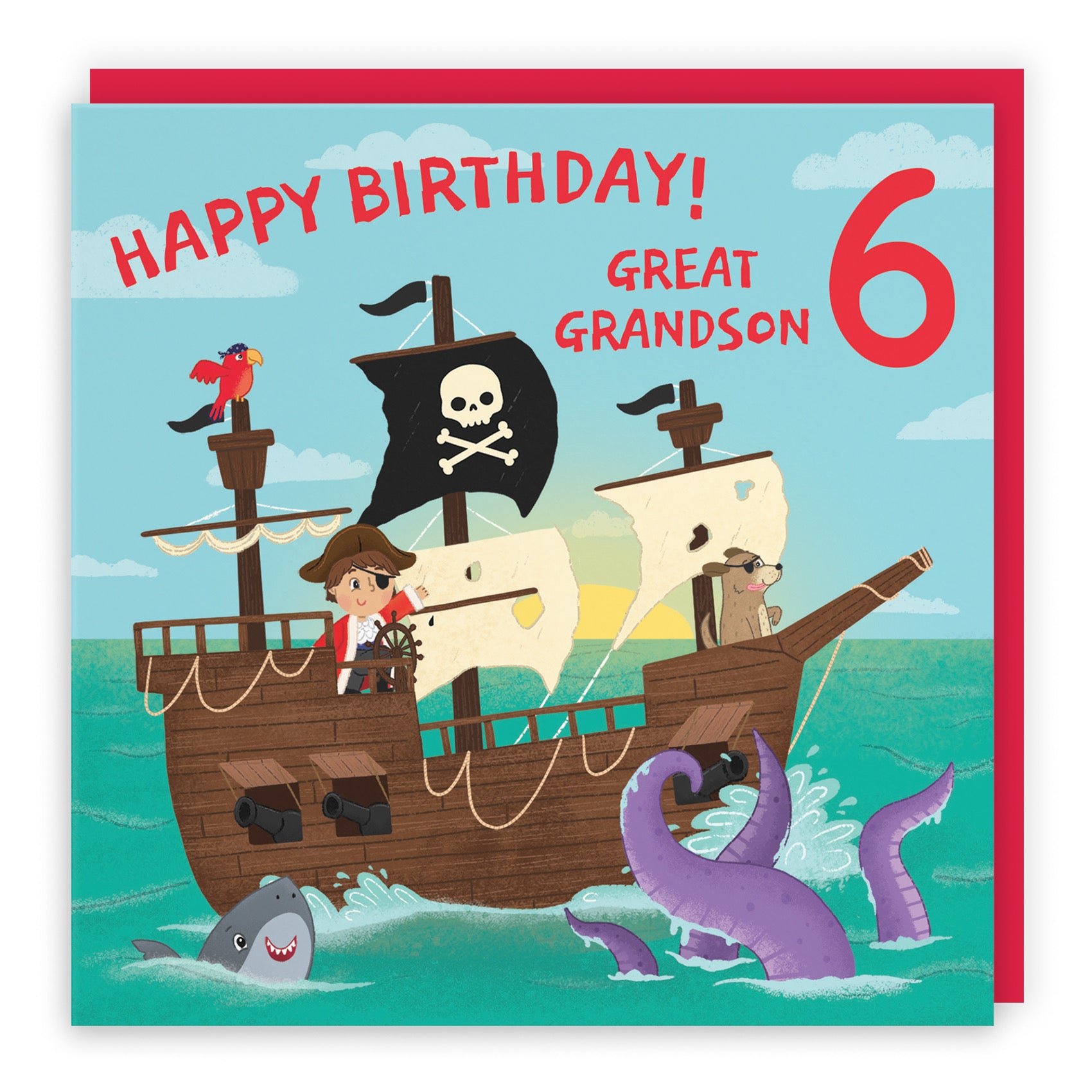 6th Great Grandson Pirate Ship Birthday Card Imagination - Default Title (B09ZVGF2VK)