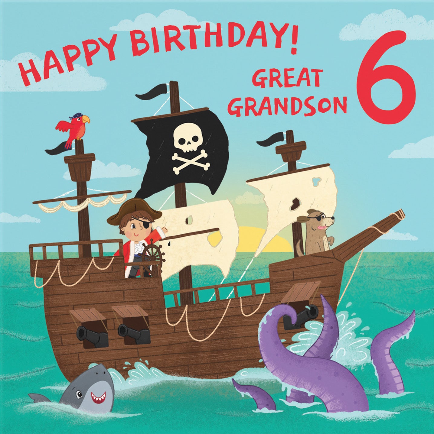 6th Great Grandson Pirate Ship Birthday Card Imagination - Default Title (B09ZVGF2VK)