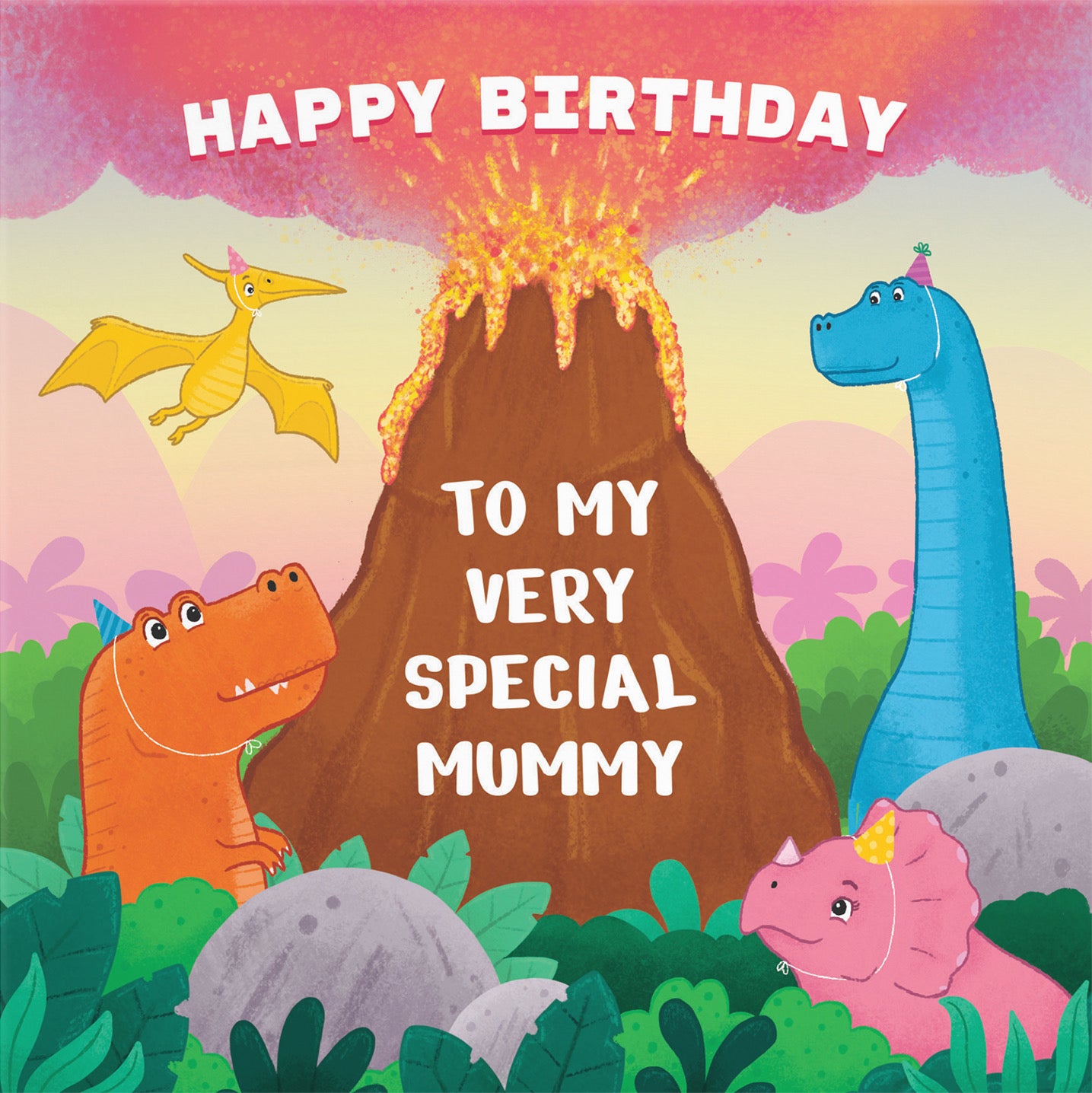 Mummy Dinosaur Volcano Cute Birthday Card Imagination - Default Title (B09ZVGRPL9)