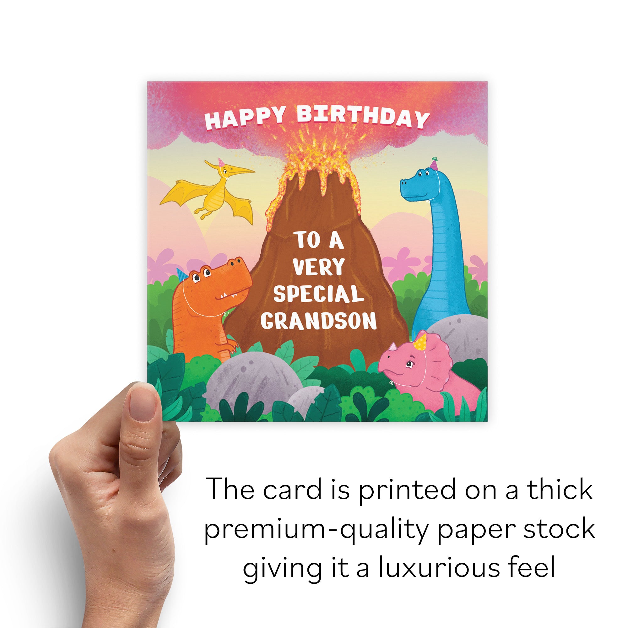 Grandson Dinosaur Volcano Children's Birthday Card Imagination - Default Title (B09ZVGSFWF)