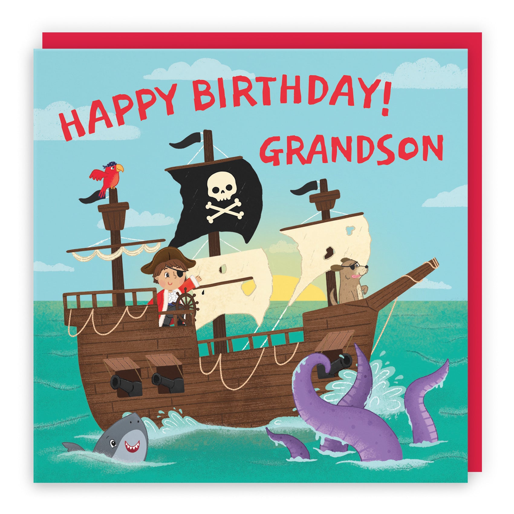 Grandson Pirate Ship Kids Birthday Card Imagination - Default Title (B09ZVGXGVH)