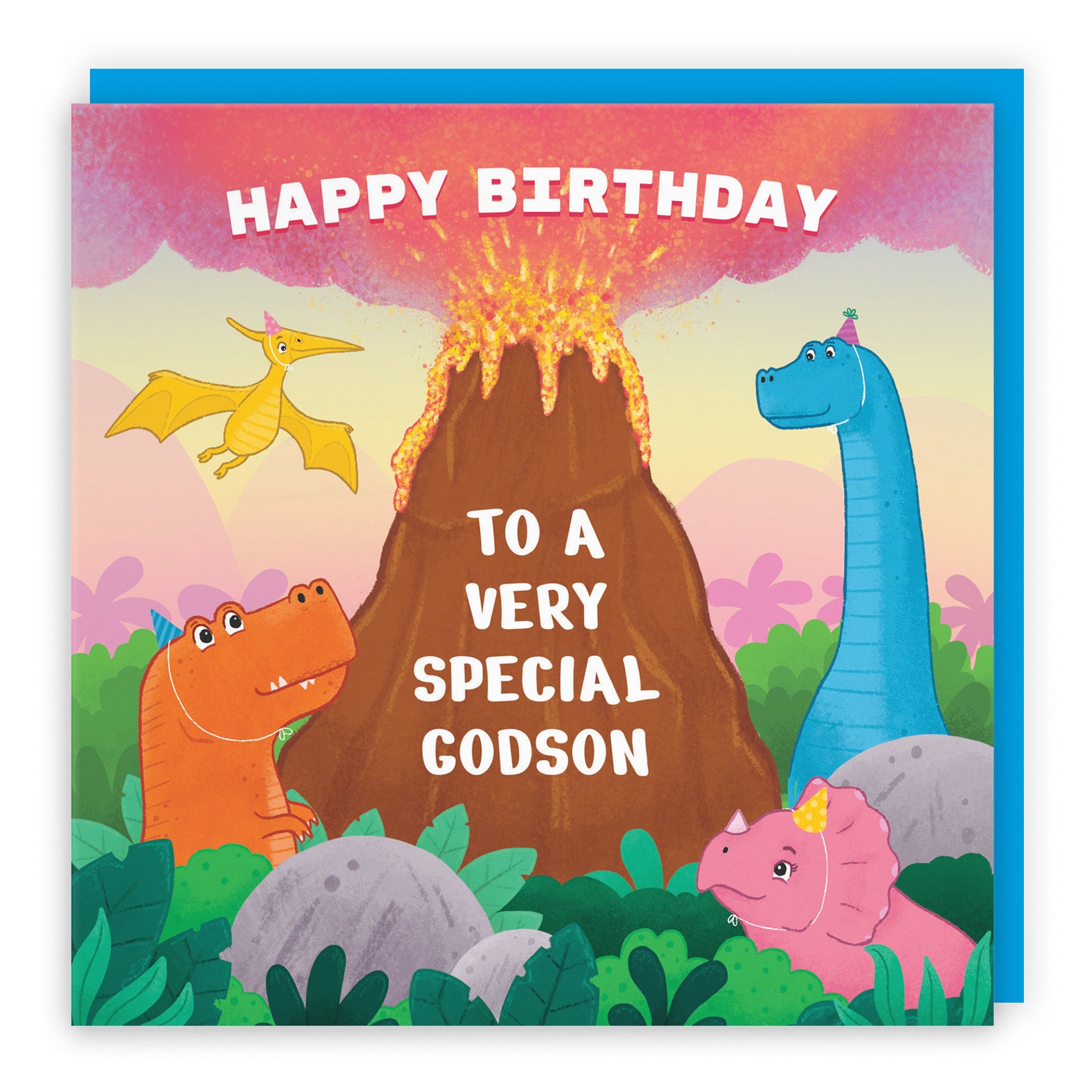 Godson Dinosaur Volcano Children's Birthday Card Imagination - Default Title (B09ZVH69K1)