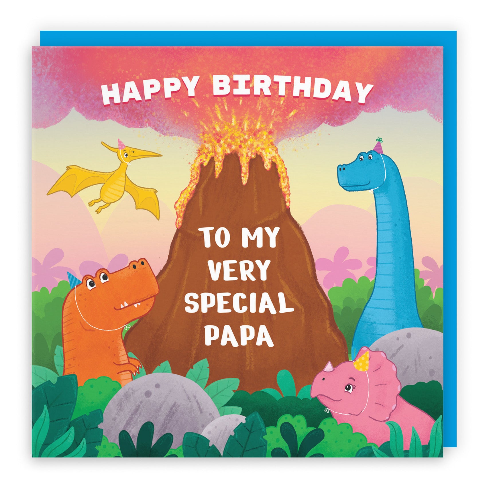 Papa Dinosaur Volcano Cute Birthday Card Imagination - Default Title (B09ZVHK2VF)