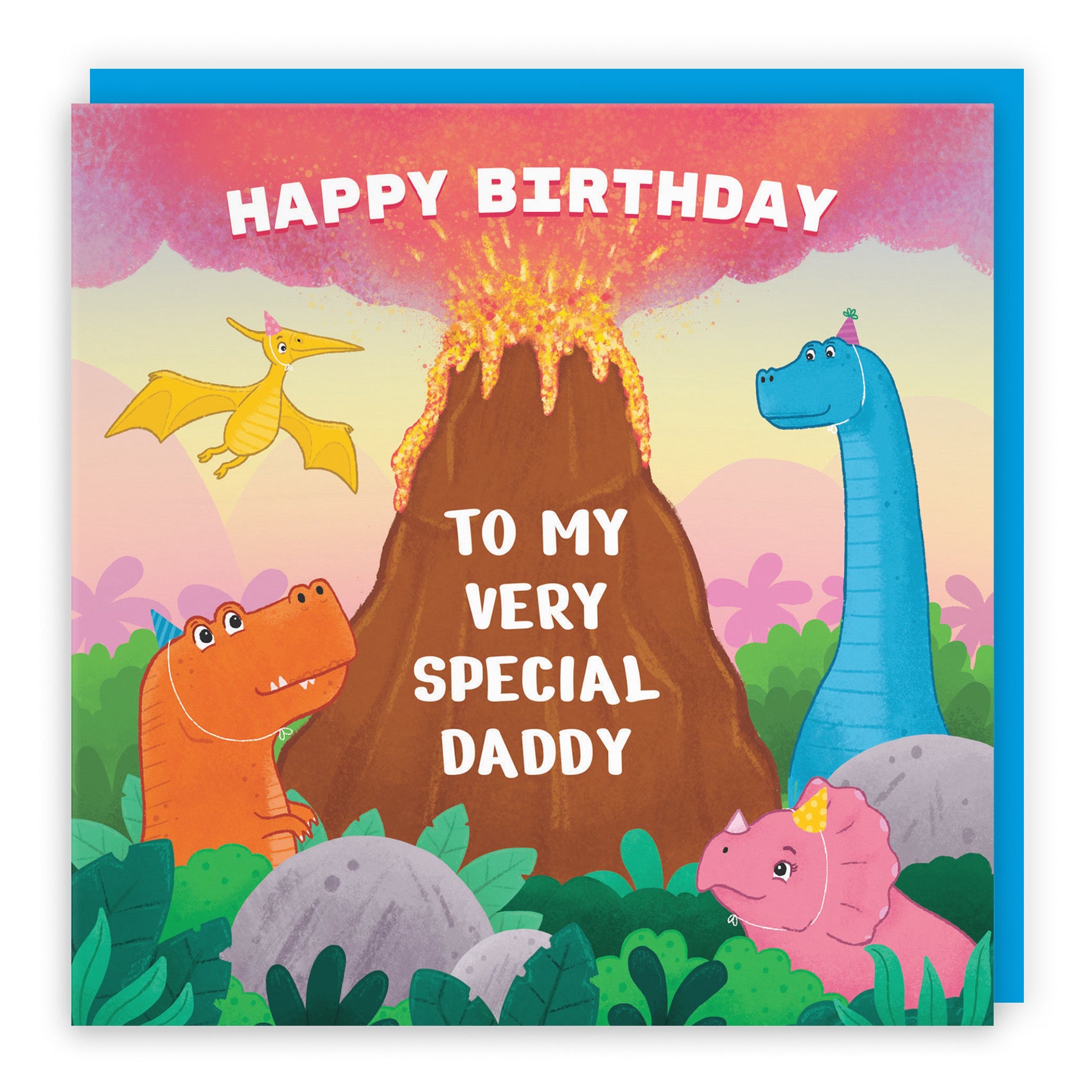 Daddy Dinosaur Volcano Cute Birthday Card Imagination - Default Title (B09ZVHZLYV)