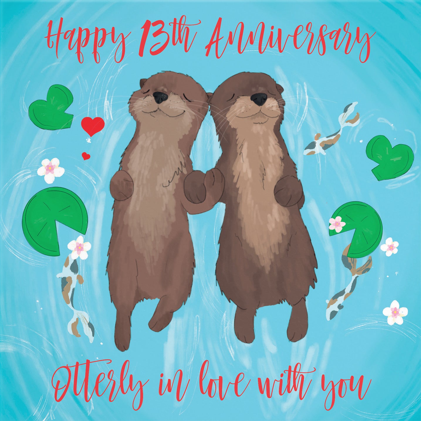 Otters 13th Anniversary Card Cute Animals - Default Title (B0B51W5Y5Z)