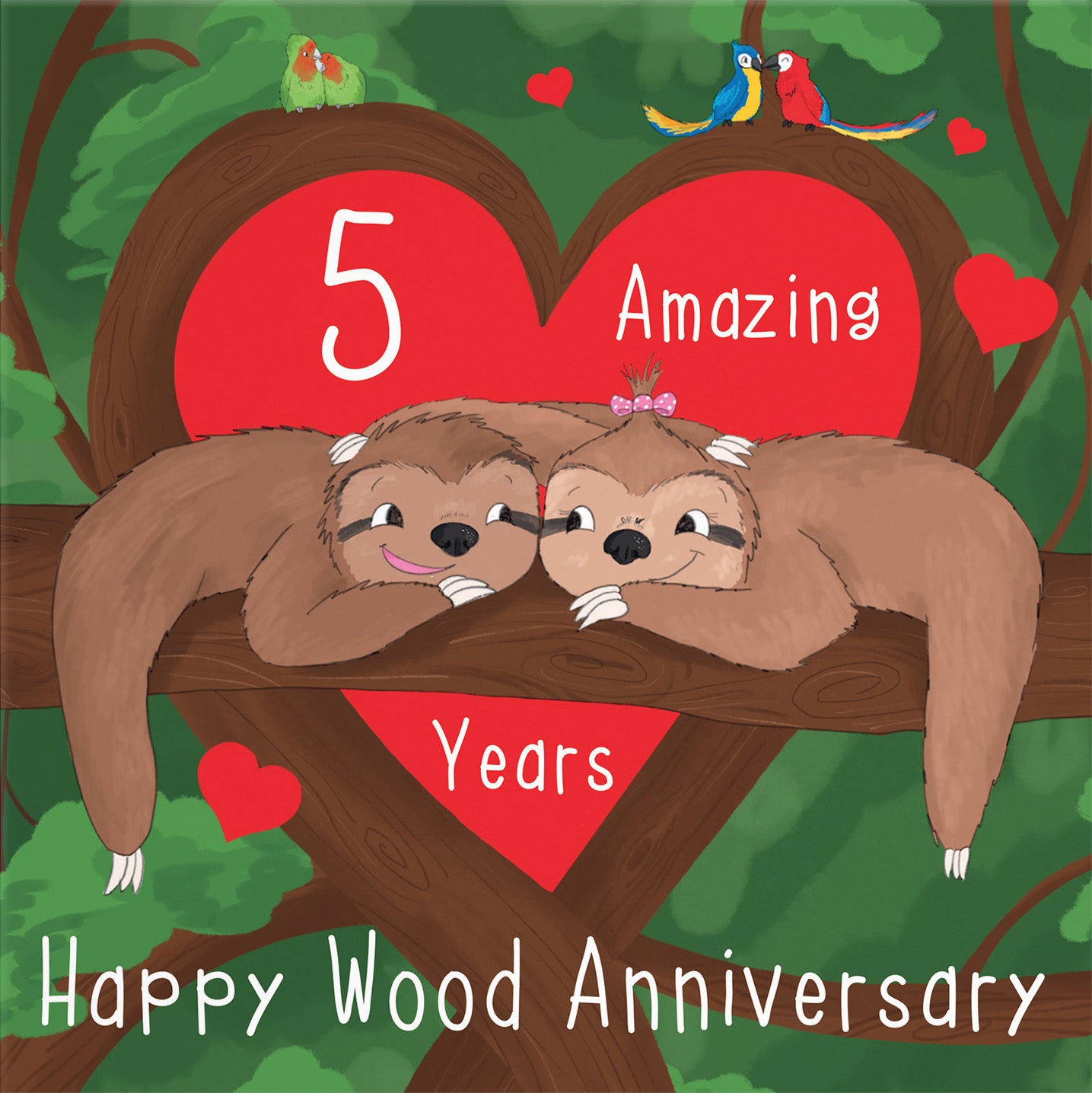 Sloths 5th Anniversary Card Cute Animals - Default Title (B0B51YJS69)