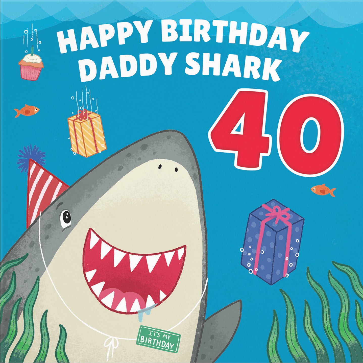 Large Daddy 40th Cute Shark Birthday Card Ocean - Default Title (B0B69TC8BF)