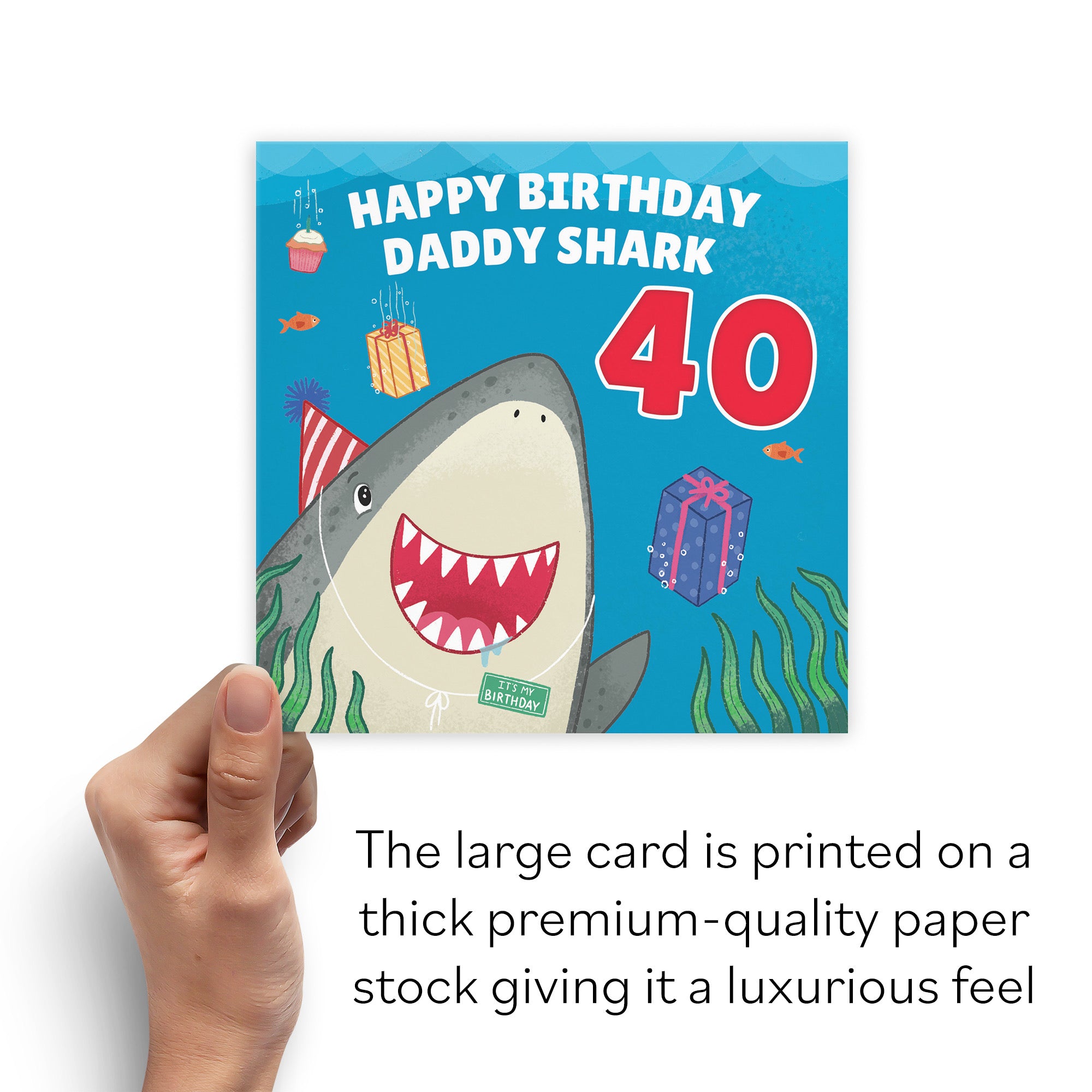 Large Daddy 40th Cute Shark Birthday Card Ocean - Default Title (B0B69TC8BF)