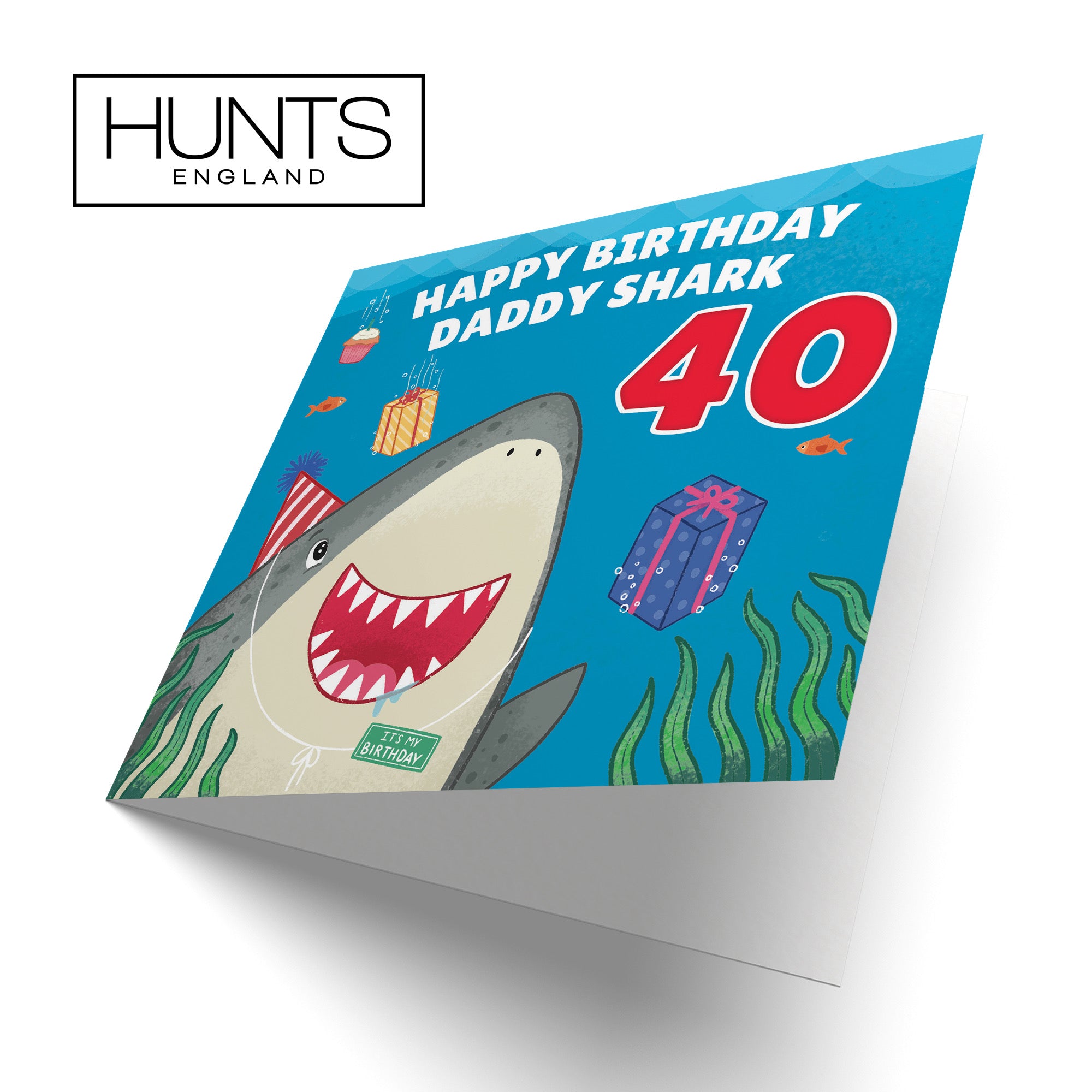 Large Daddy 40th Cute Shark Birthday Card Ocean - Default Title (B0B69TC8BF)