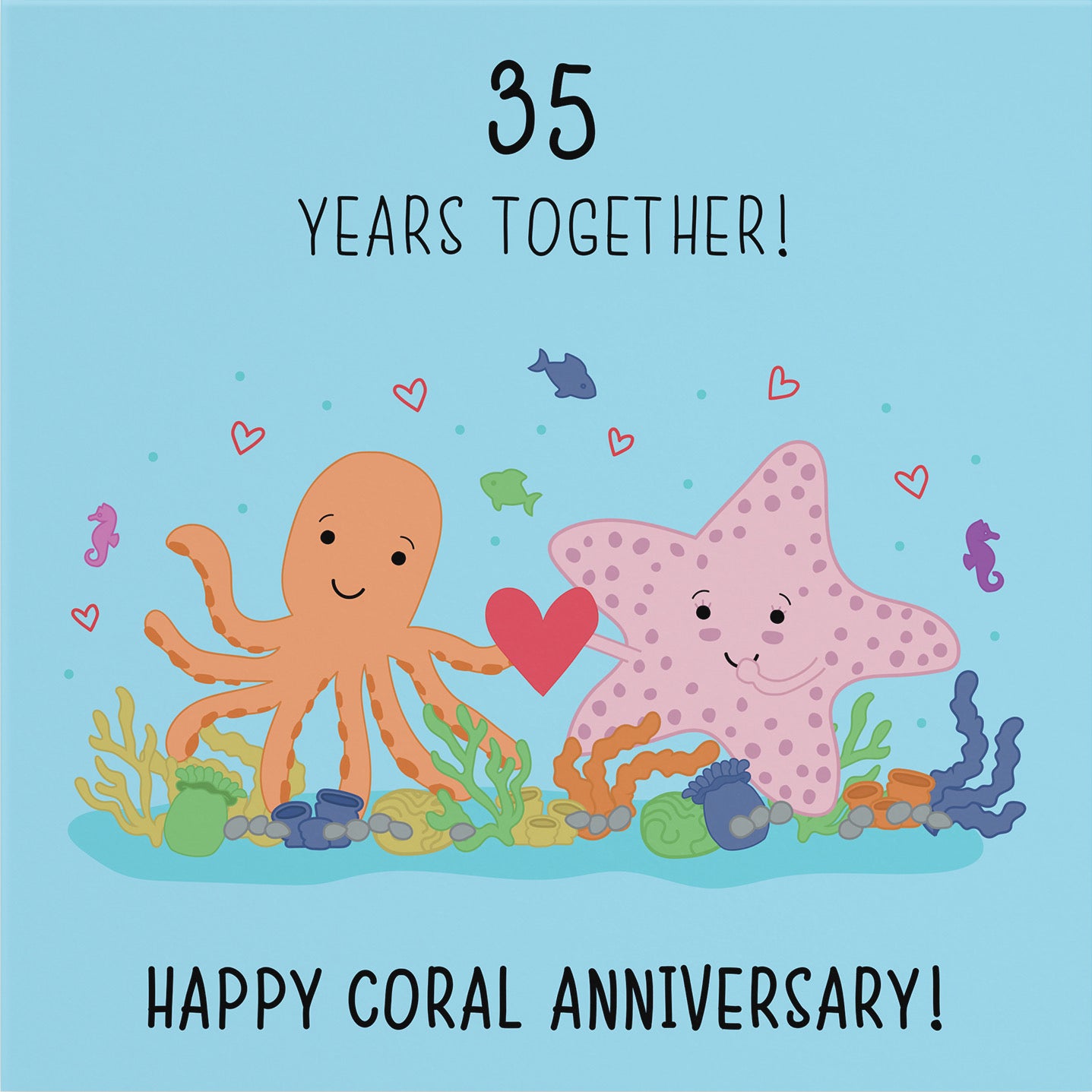 Large 35th Anniversary Card Coral Starfish Iconic - Default Title (B0BBRYFRVB)