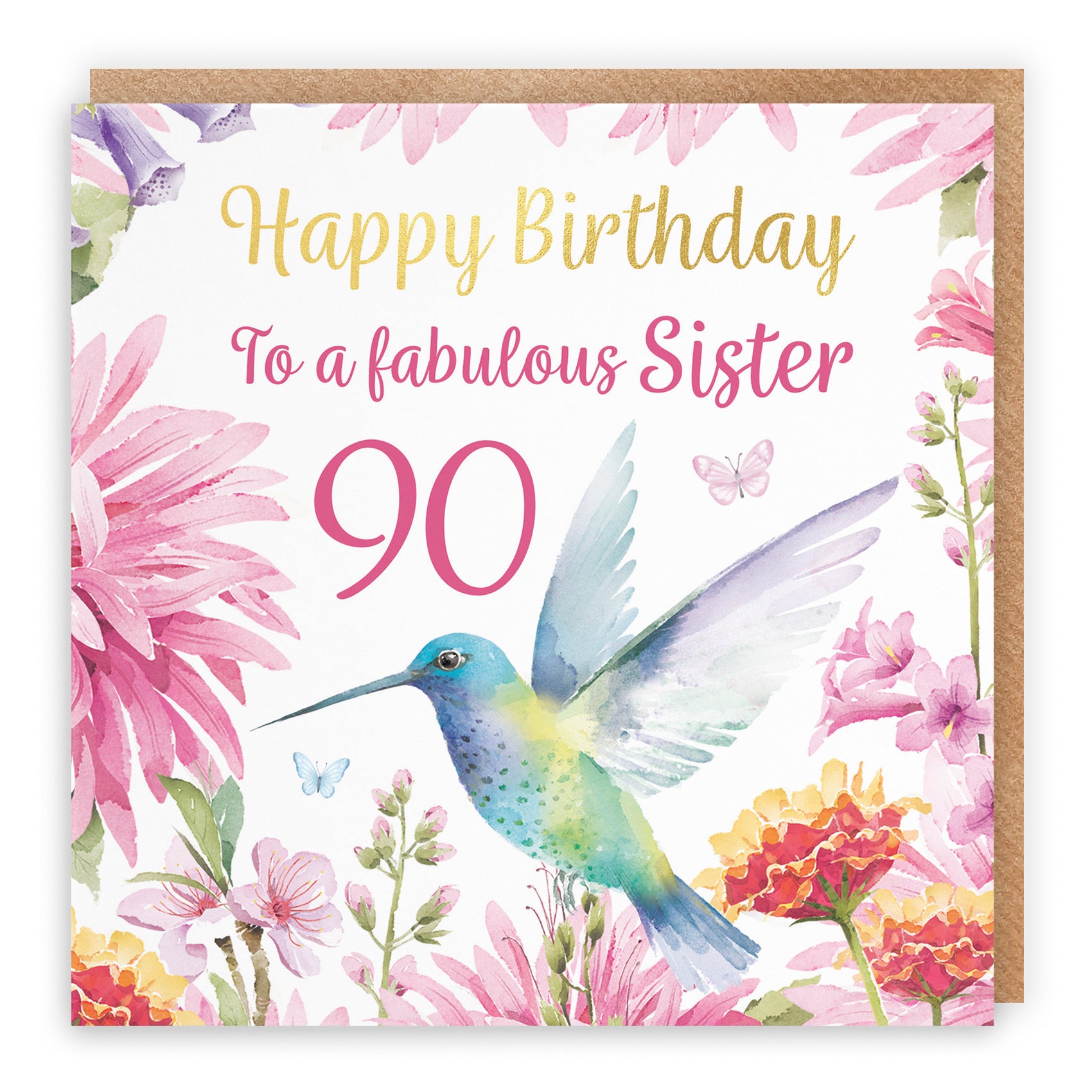 90th Sister Birthday Card Hummingbird Gold Foil Milo's Gallery - Default Title (B0BYLYBFN8)