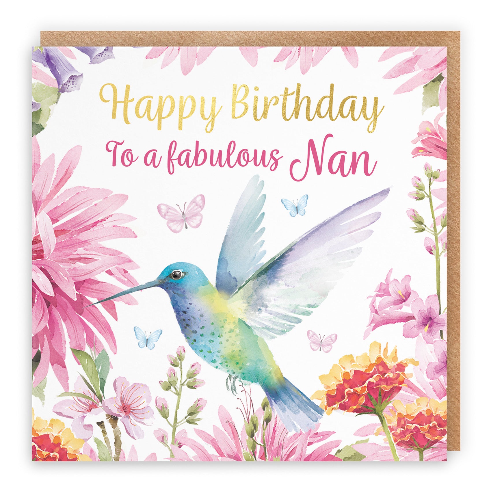 Nan Birthday Card Hummingbird Gold Foil Milo's Gallery - Default Title (B0BYLYSL6P)