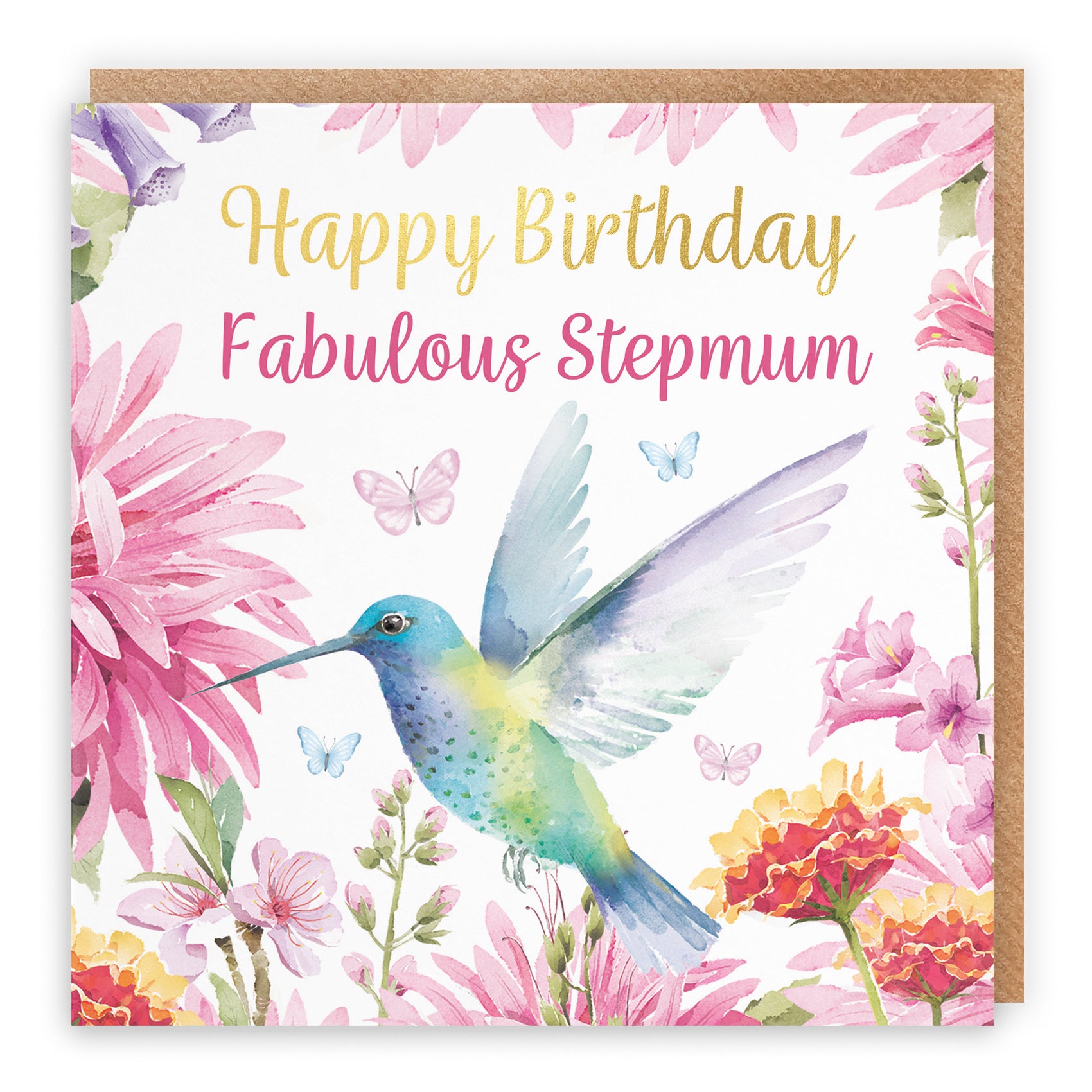 Stepmum Birthday Card Hummingbird Gold Foil Milo's Gallery - Default Title (B0BYLZ8GZQ)