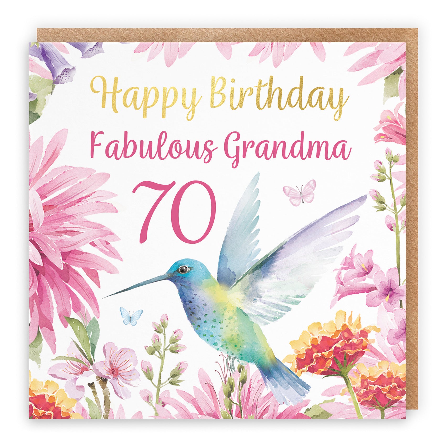 70th Grandma Birthday Card Hummingbird Gold Foil Milo's Gallery - Default Title (B0BYM3GBRB)