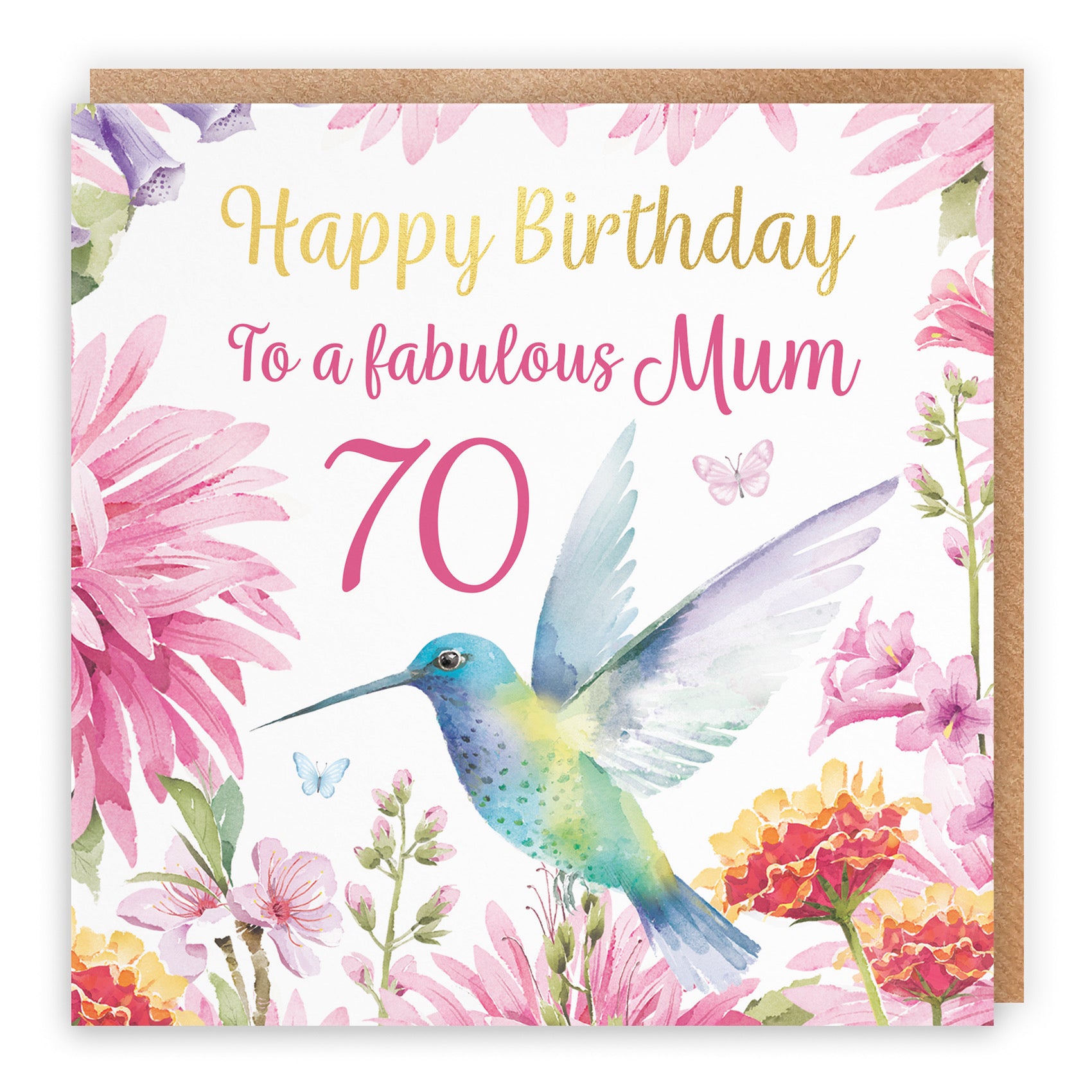 70th Mum Birthday Card Hummingbird Gold Foil Milo's Gallery - Default Title (B0BYM98DSF)