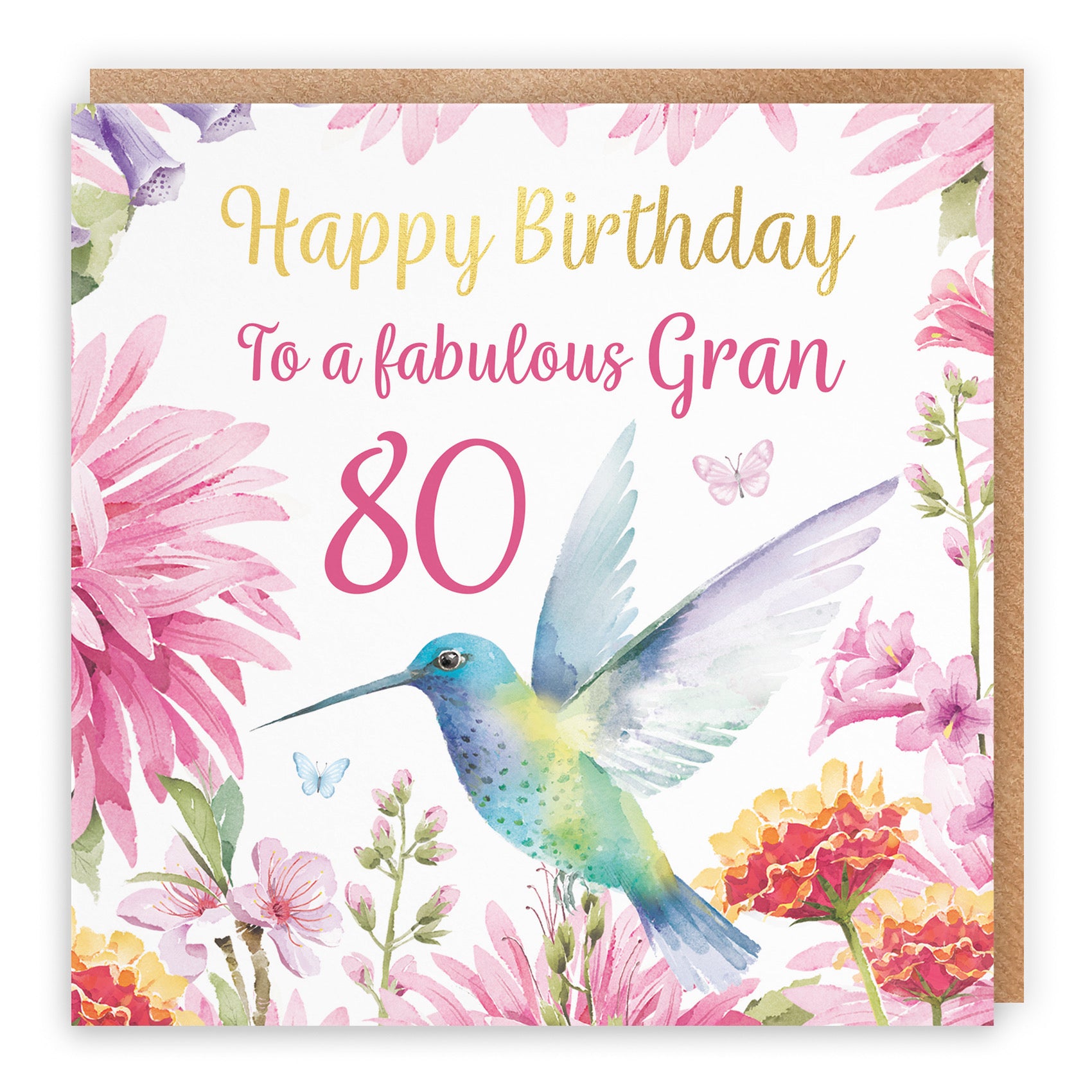 80th Gran Birthday Card Hummingbird Gold Foil Milo's Gallery - Default Title (B0BYM9Q4SW)