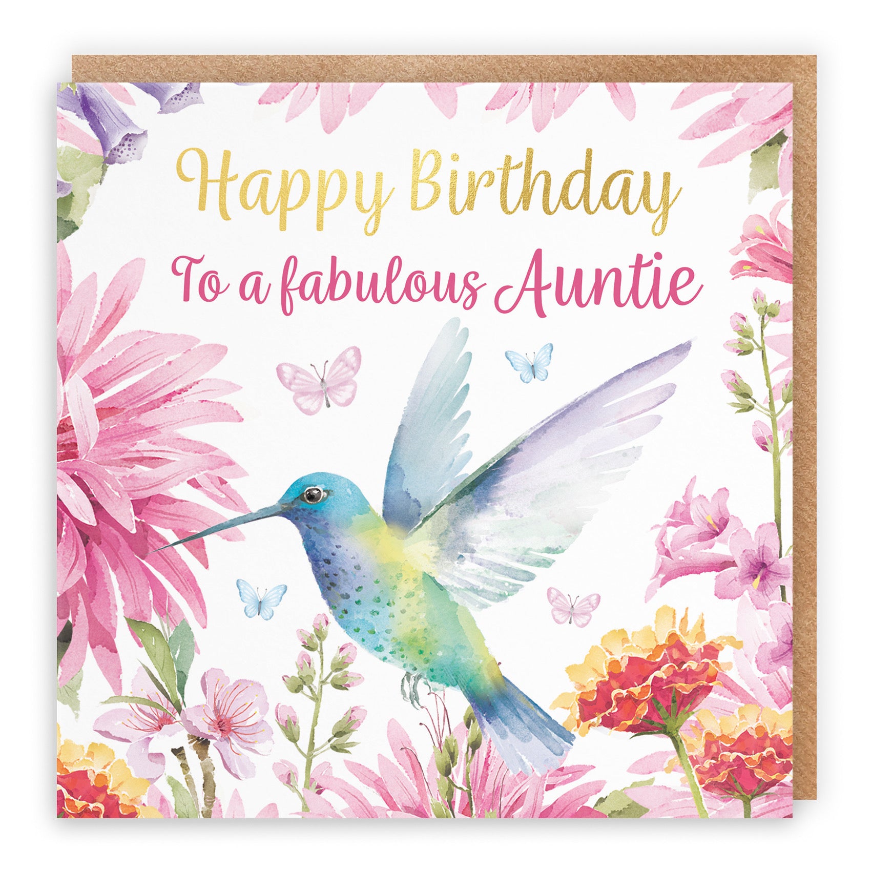 Auntie Birthday Card Hummingbird Gold Foil Milo's Gallery - Default Title (B0BYM9T24S)